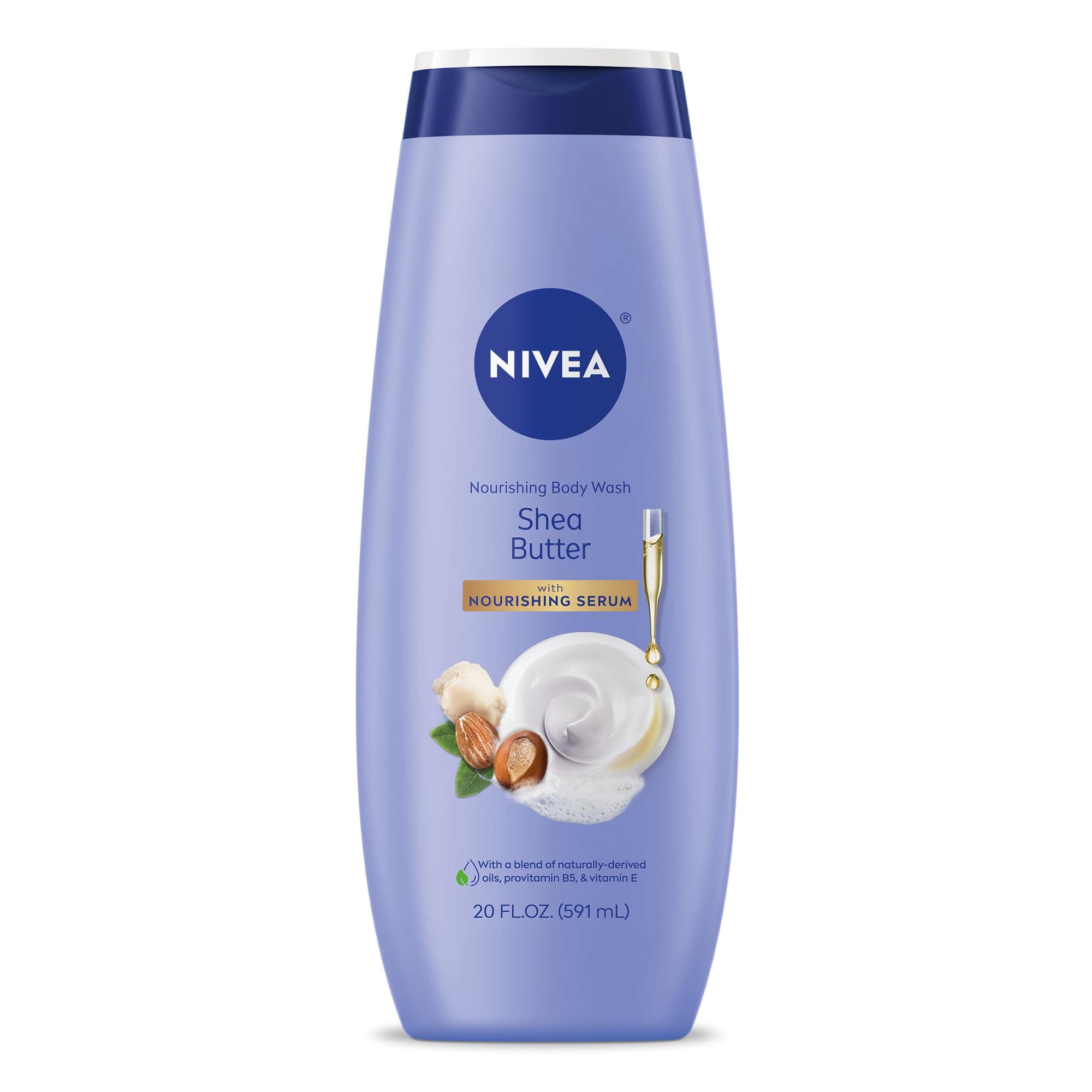 NIVEA Nourishing Shea Butter Body Wash with Nourishing Serum, Moisturizing Body Wash for Women, Enriched Provitamin B5 and Vitamin E, 20 Fl Oz Bottle 20 Fl Oz (Pack of 1) Body Wash