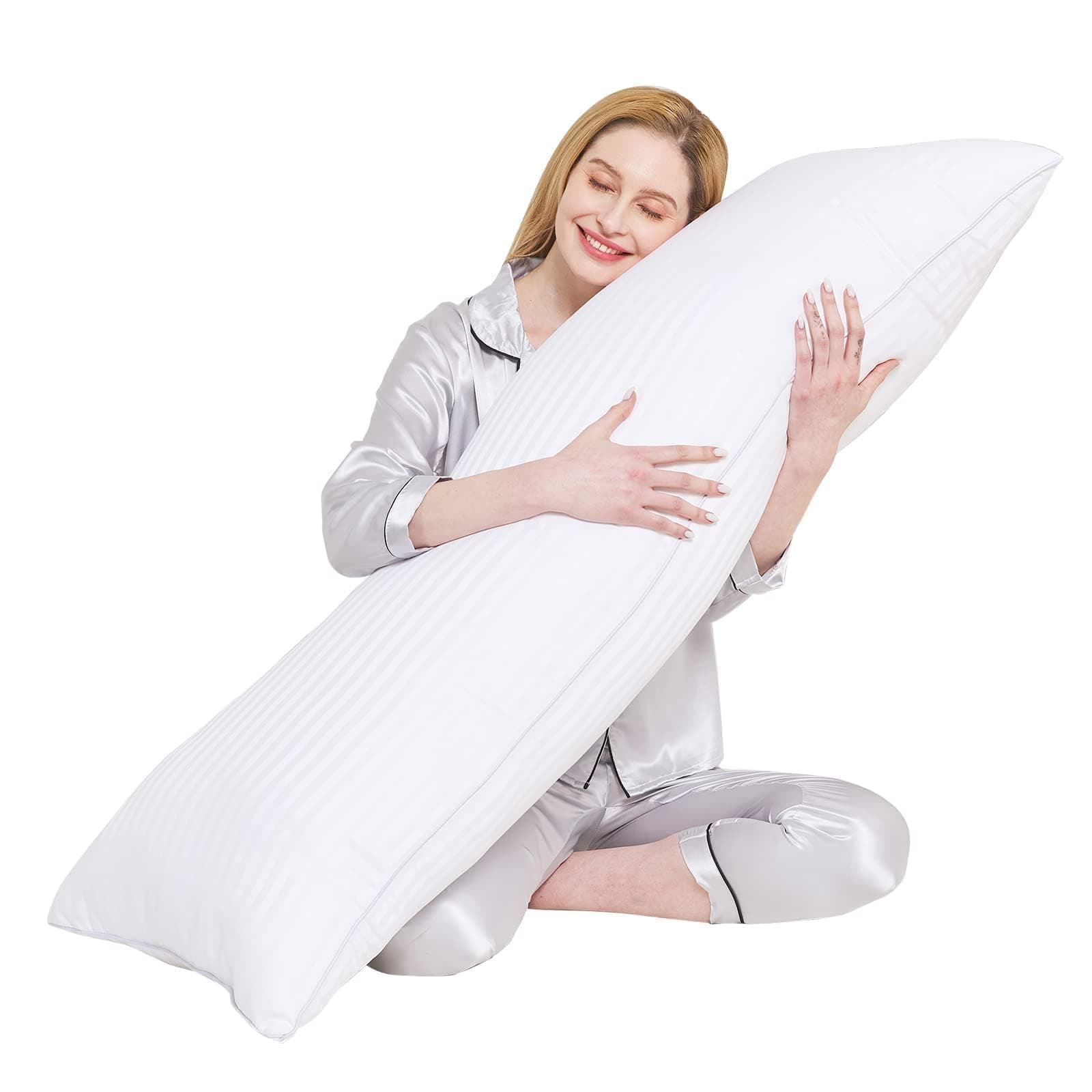 YUGYVOB Body Pillow for Adults- Large Full Body Pillow Insert, Breathable &Cooling Satin Stripe Long Pillow for Bed, Fluffy & Firm, 20x54 Inch City White