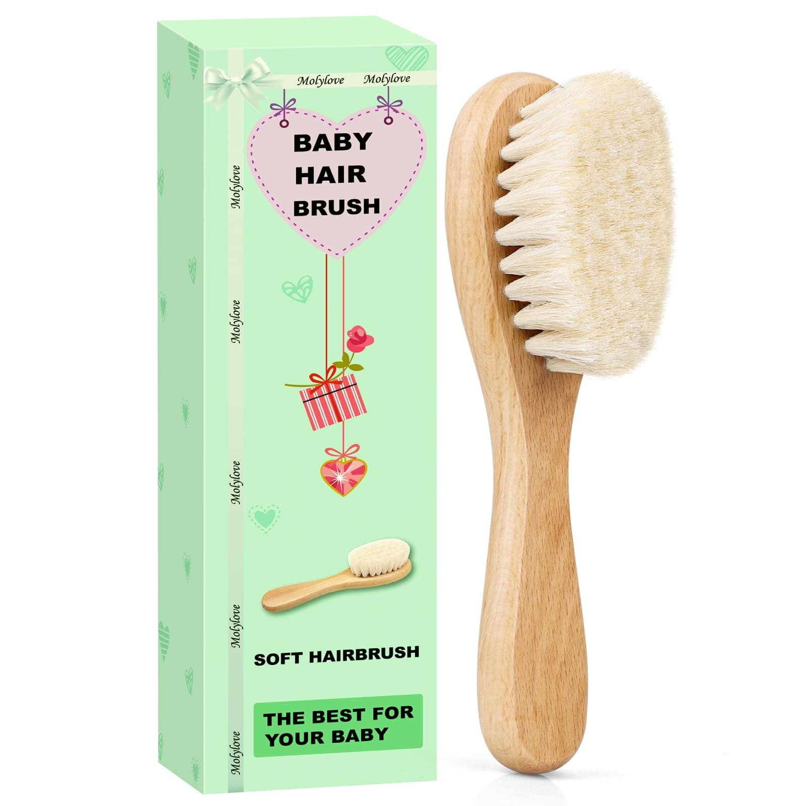 Baby Hair Brush, Wooden Goat Bristles Hair Brush for Newborns & Toddlers, Ideal for Cradle Cap, Perfect Baby Registry Gift, Hypoallergenic, 1 Count 1PCS