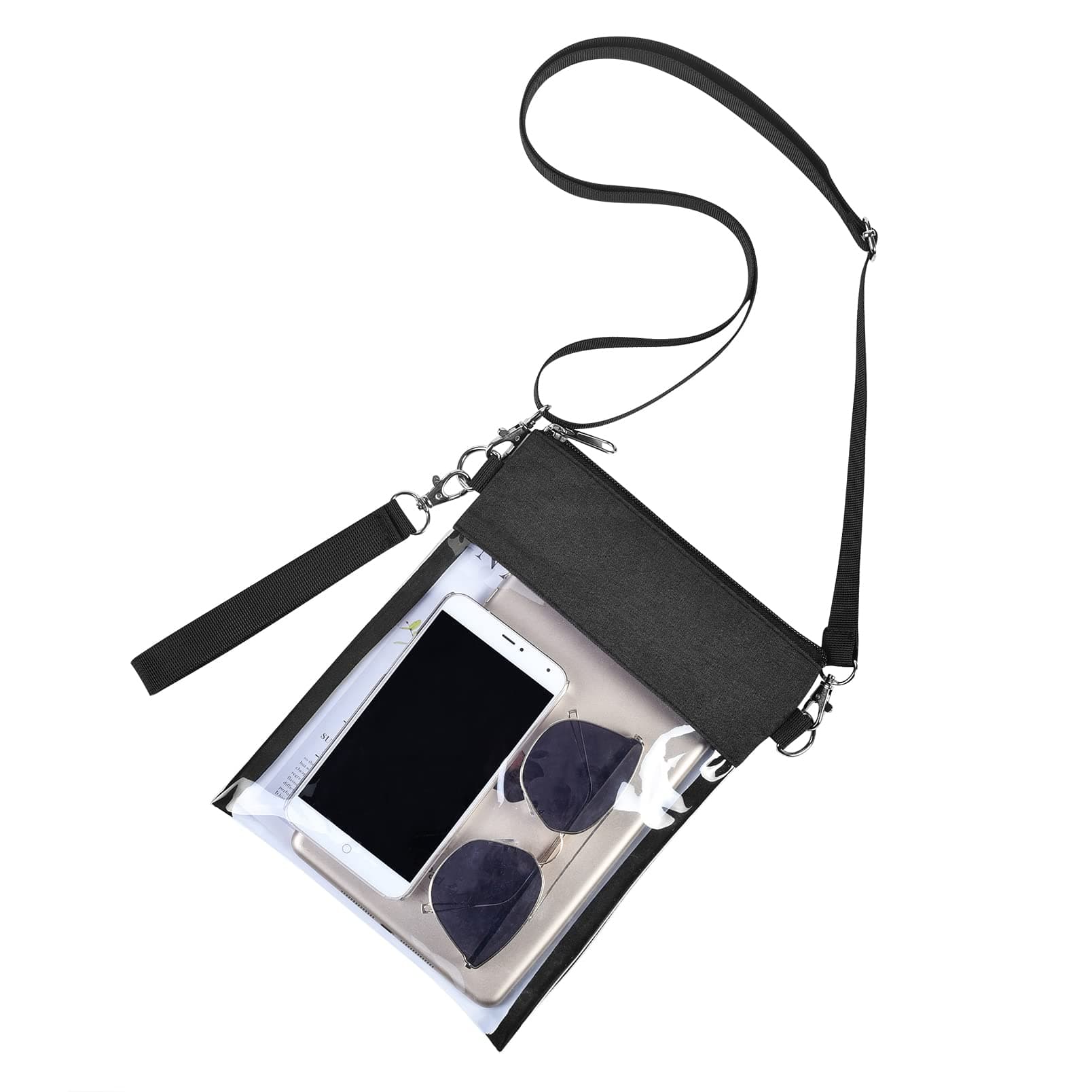 Clear Crossbody Purse Bag Stadium Approved Clear Tote Bag for Work Concert Sports Black Vertical