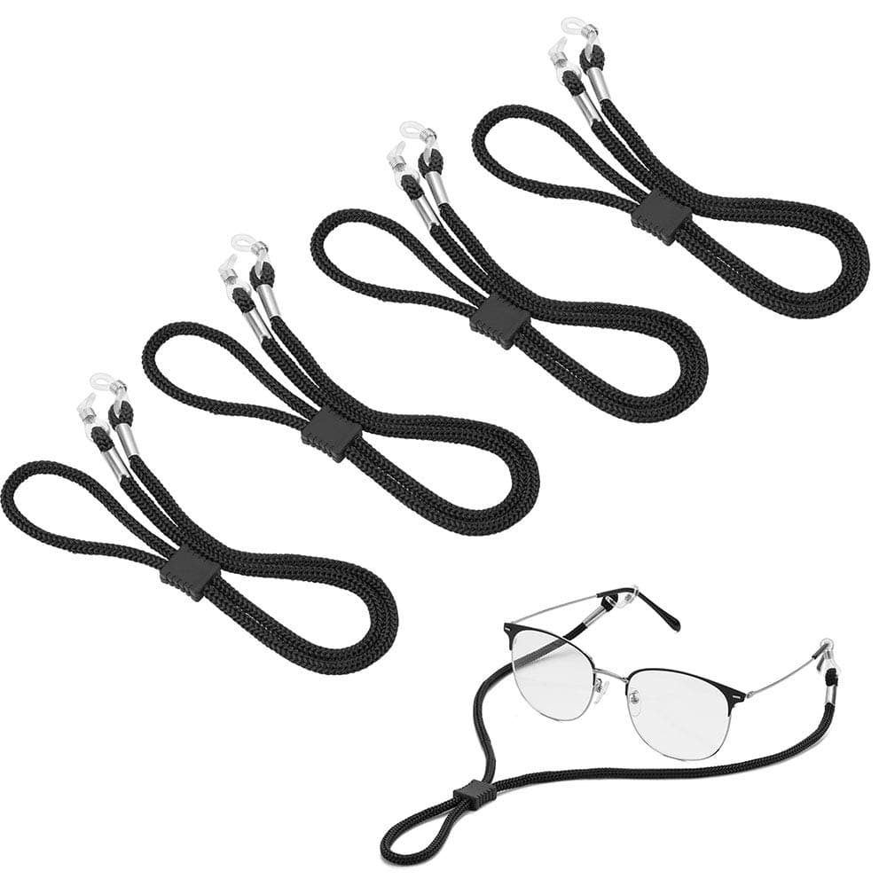 4PCS Premium Nylon Eyeglass Straps, Adjustable Eyewear Retainers, Anti-slip Eyeglass Chains Lanyard, Sport Sunglass Retainer Holder Strap for Men and Women's, with 2 Pairs Eyeglass Ear Grips Black