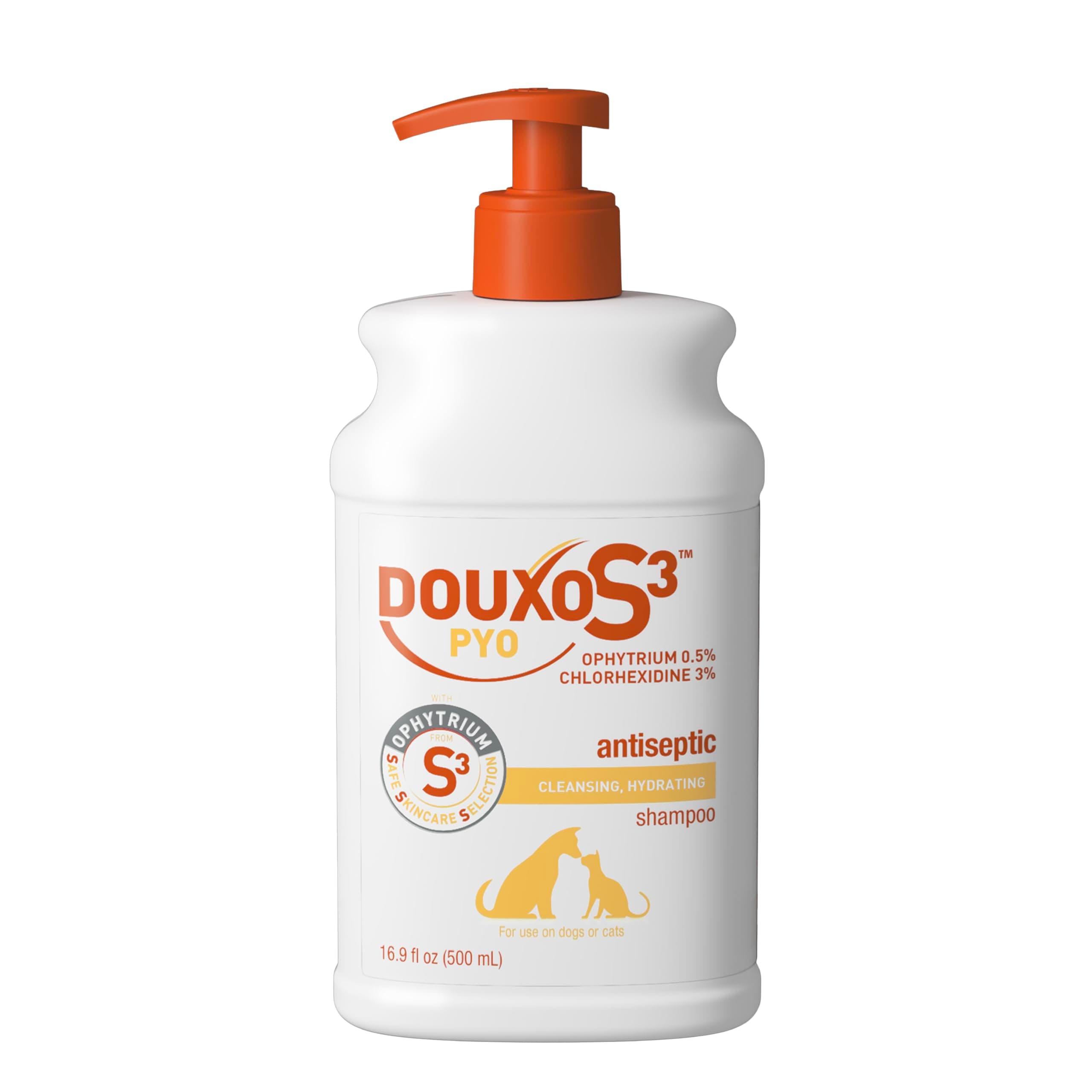 Douxo S3 Pyo Shampoo, Contains 3% Chlorhexidine & 0.5% Ophytrium, Antiseptic & Hydrating, For Bacterial or Yeast Skin Infections, For Dogs and Cats, 16.9 fl. oz. (500mL) 16.9 oz