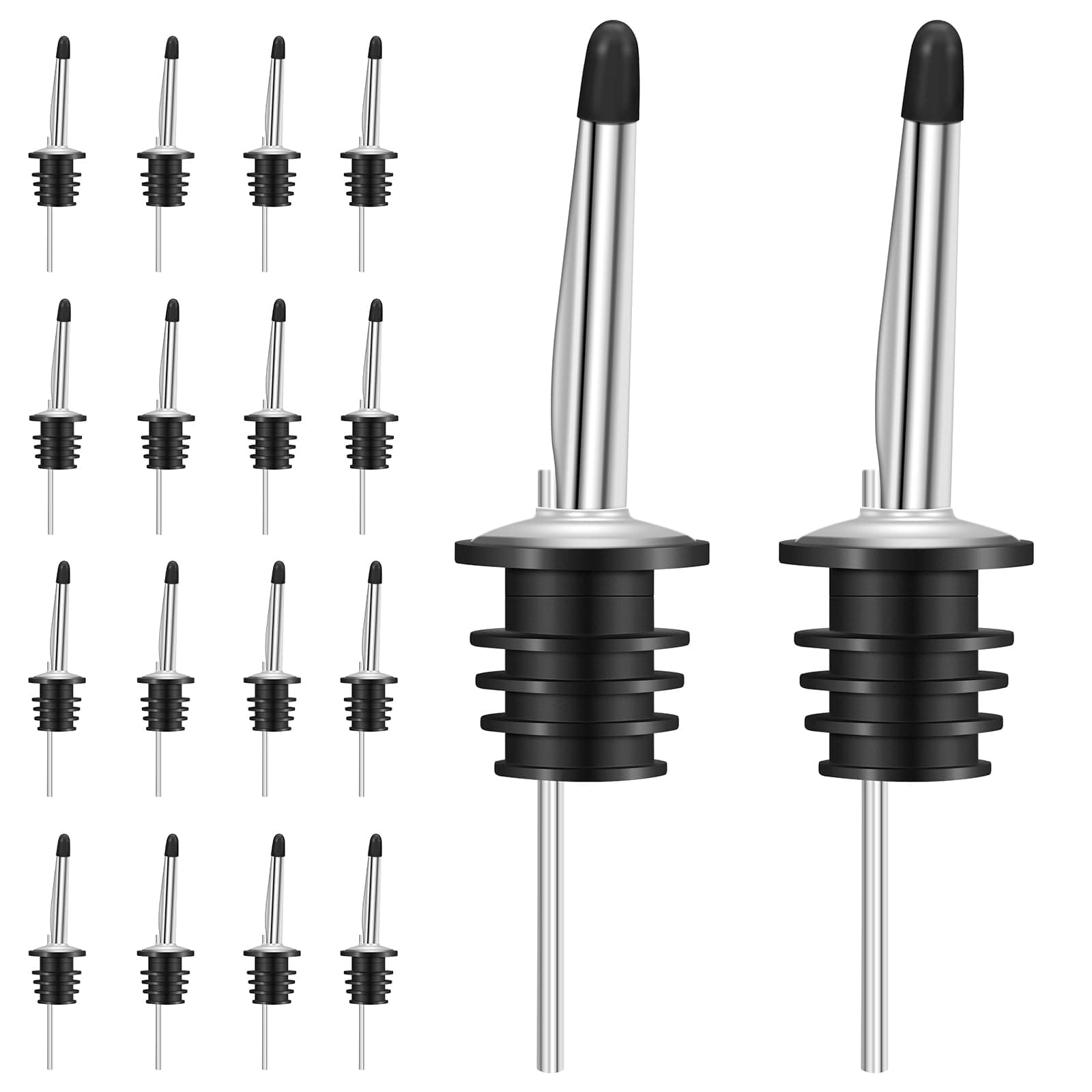 24 Pack Liquor Pour Spouts Set - Stainless Steel bottle spout and Liquor Pourers Dust Caps Covers Silver