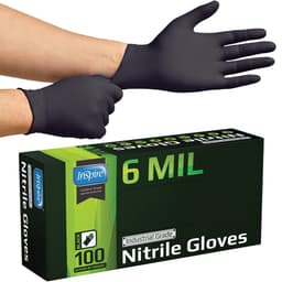 Inspire Black Nitrile Gloves HEAVY DUTY 6 Mil Nitrile Chemical Resistant Medical Cooking Cleaning Disposable Black Gloves Large Black 6mil Box of 100