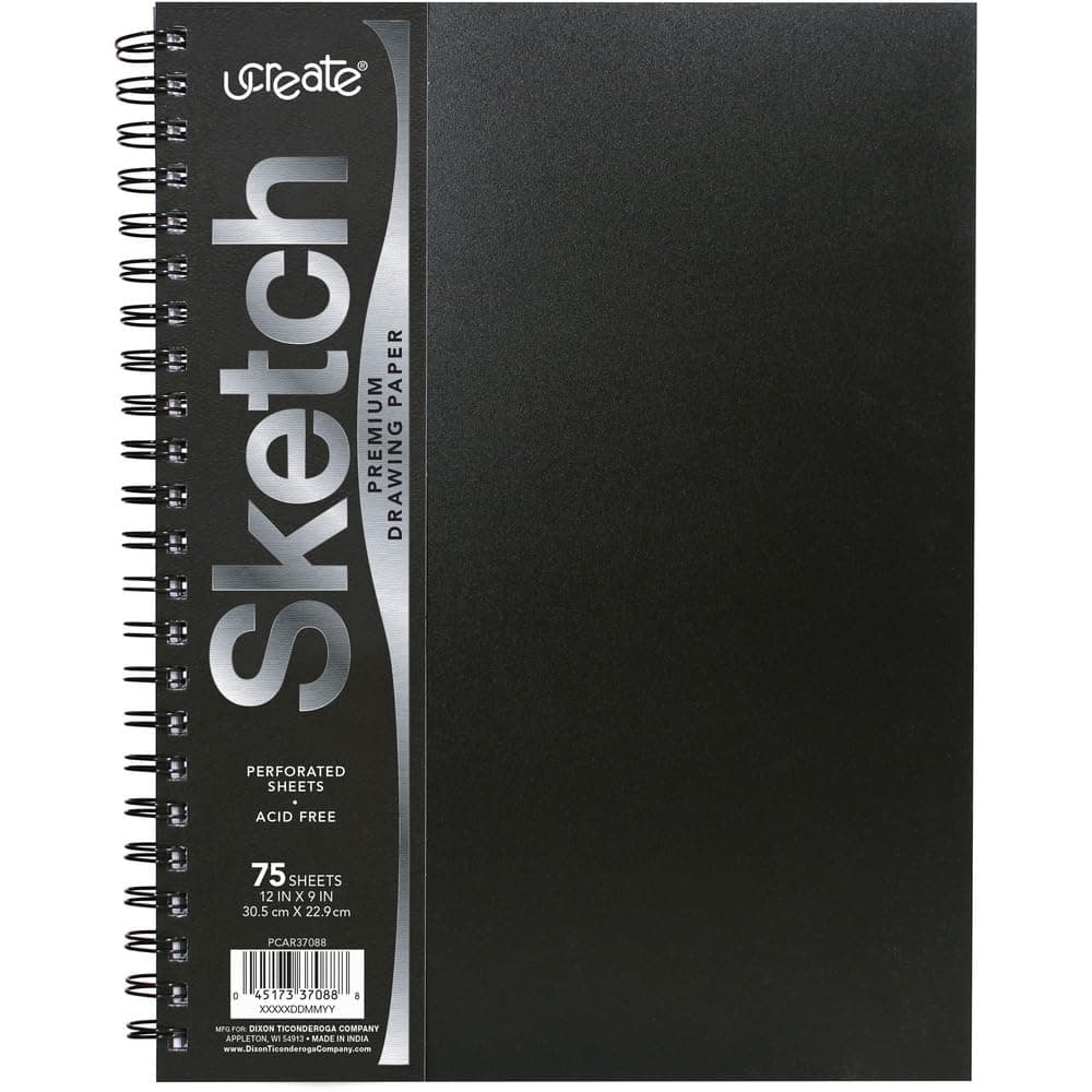 UCreate Poly Cover Sketch Book, Heavyweight, 9" x 12", Black, 75 Sheets Black; 9" x 12"