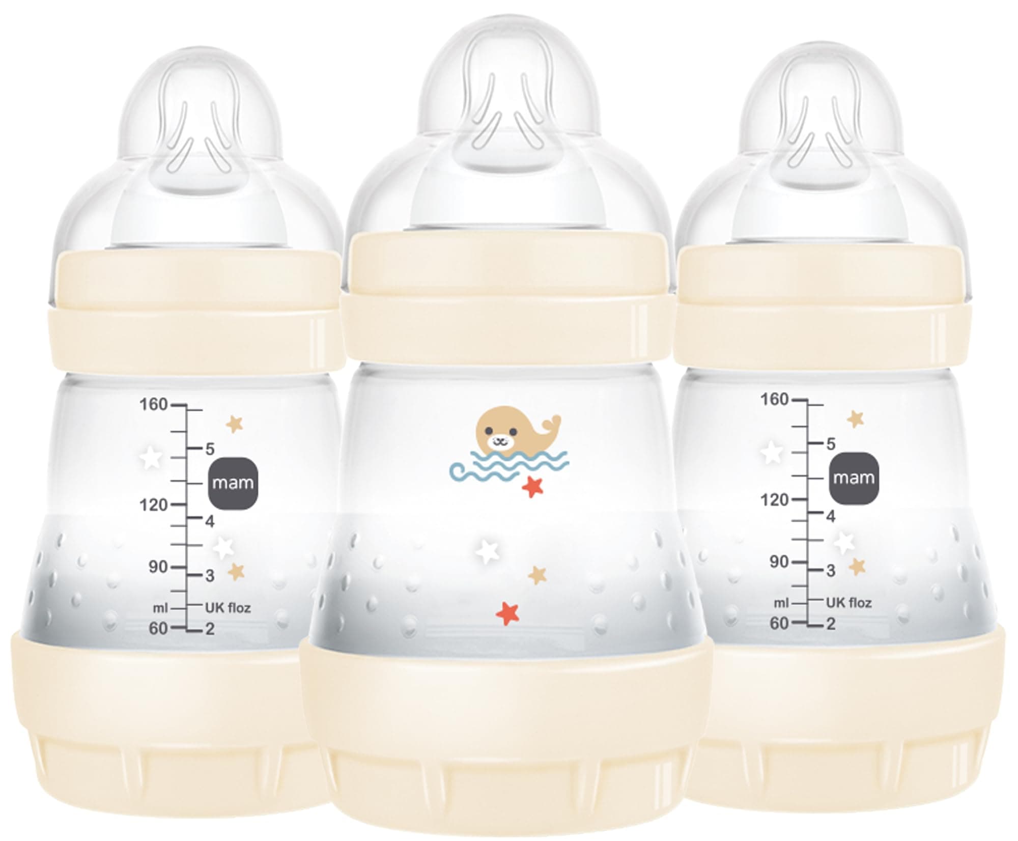 MAM 5oz Easy Start Anti-Colic Baby Bottles, Slow Flow, Breastfeeding-Like Silicone Nipple, Reduces Colic, Gas, & Reflux, Easy-to-Clean, BPA-Free, Baby Bottles for Newborns, 0-3 Months 5oz 3 Count (Pack of 1) Cotton