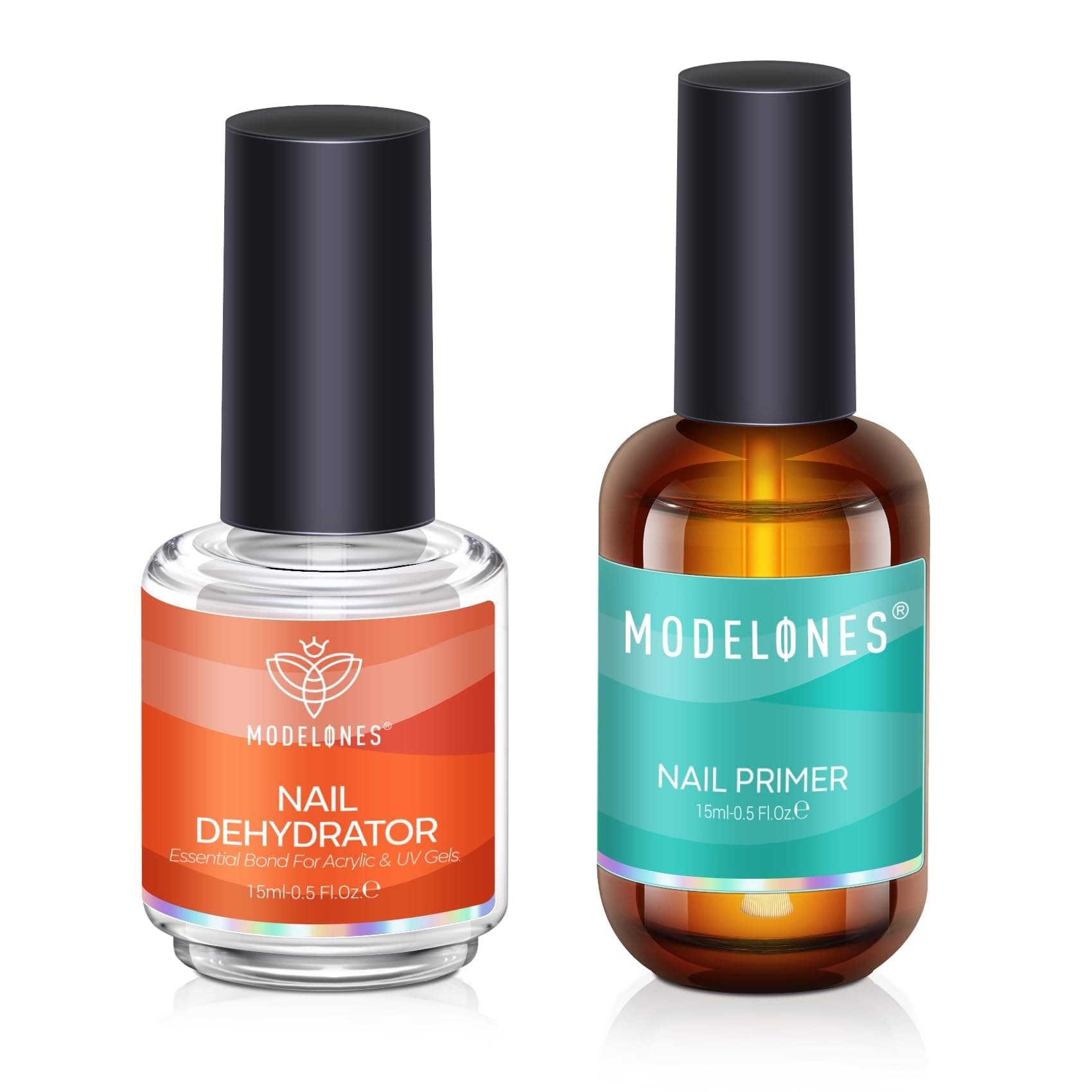 modelones 15 ml Nail Dehydrator and Primer, Acid Free Base Coat Natural Prep Dehydrate & Bond Primer Kit, Hema-Free Acrylic Nail Supplies 0.5 Fl Oz (Pack of 2) Transparent