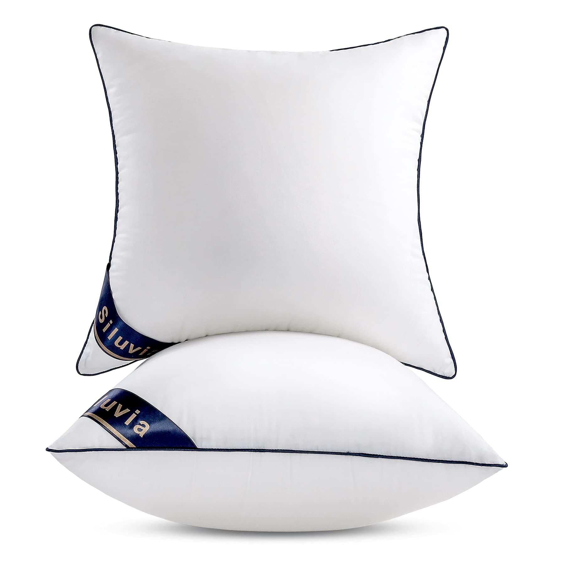 Siluvia 18"x18" Pillow Inserts Set of 2 Decorative Square Throw 18" Pillows with 100% Cotton Cover for Sofa, Couch, and Bed - White 2 18x18 Inch (Pack of 2)