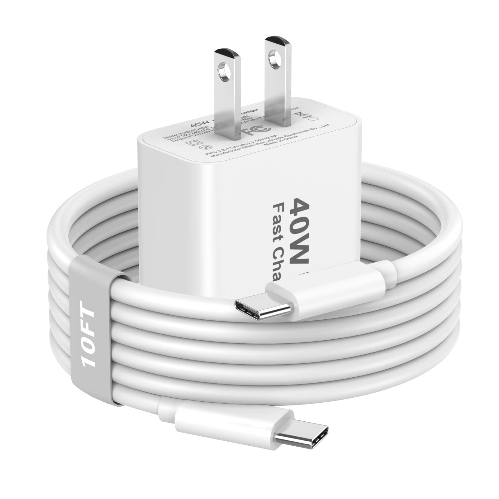 iPhone 17 16 Pro Max Charger Fast Charging, 40W USB C iPhone 16 17 Fast Charger Block with 10 FT Long Type C to C Charging Cable Cord for iPhone 17/17 Pro Max/17 Pro/Air/16/16 Pro Max/15/15 Pro Max 1 Pack-10FT White