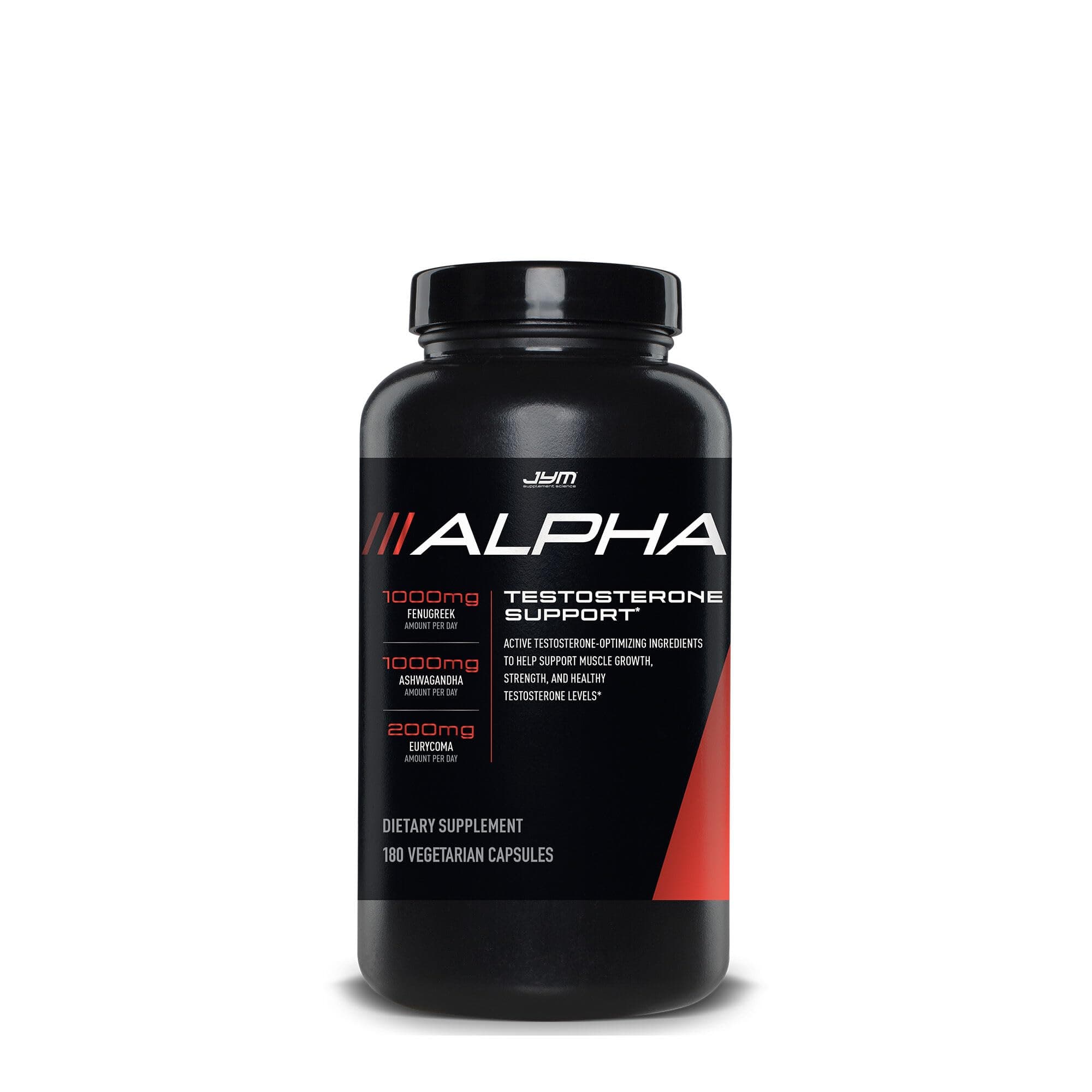 Alpha JYM Testosterone Support | Male Vitality, Hormone Optimization, Ashwagandha, Fenugreek, Eurycoma, Damiana, Quercetin, DIM | JYM Supplemental Science | 180 Vegetarian Capsules Herbal Supplement