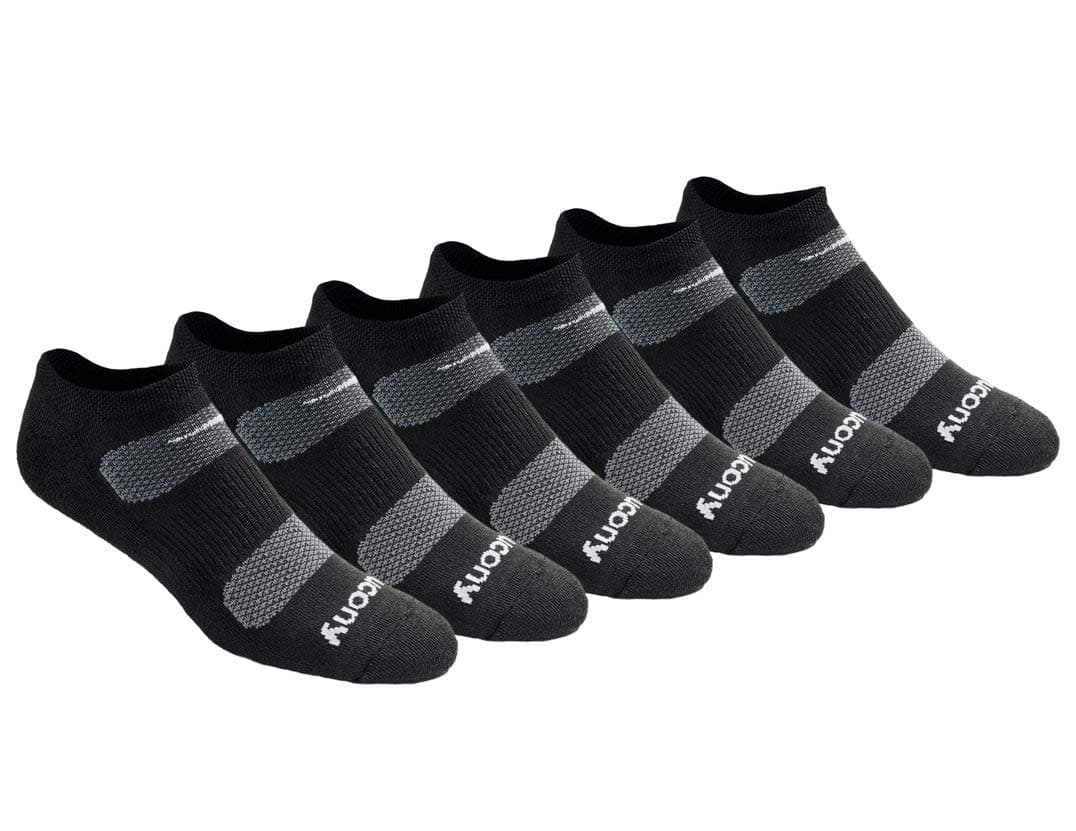 Saucony Men's RunDry Mesh Ventilating Comfort Fit Performance No-Show Socks, Available in M-XXL (6, 12, 18 Pairs) Black Basic (6 Pairs) Large