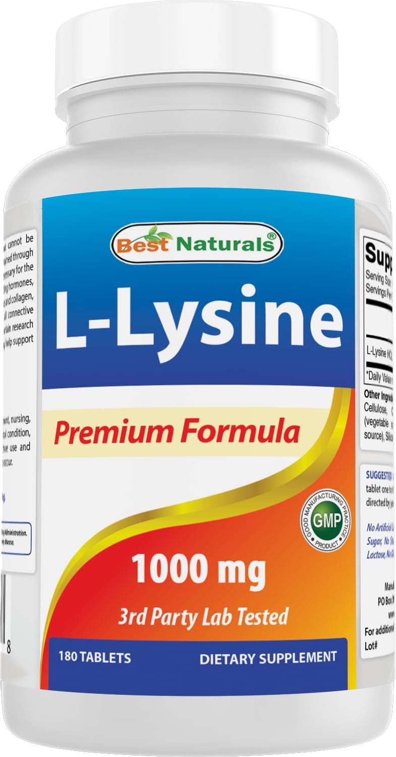 Best Naturals L-Lysine 1000mg 180 Tablets - Double Strength Lysine for stronger immune health & cold sores 1 Bottle