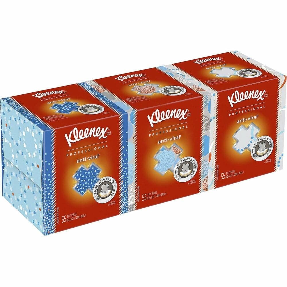 Kleenex Professional Anti-Viral Facial Tissue, Bulk (21286), 3-Ply, White, Upright Cube Boxed Format, Designed for Business (55 Tissues/Box, 3 Boxes)