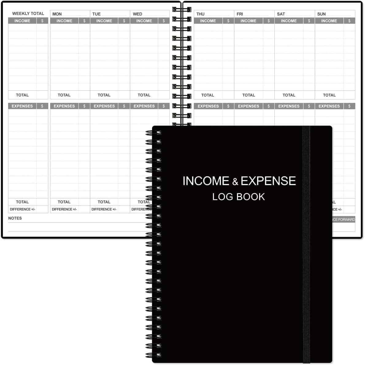 Heveboik Income & Expense Log Book - A4 Income and Expense Tracker for Small Business, Accounting Bookkeeping Tracking for Woman and Man, 8" x 10.5", Black Black 8" x 10.5"
