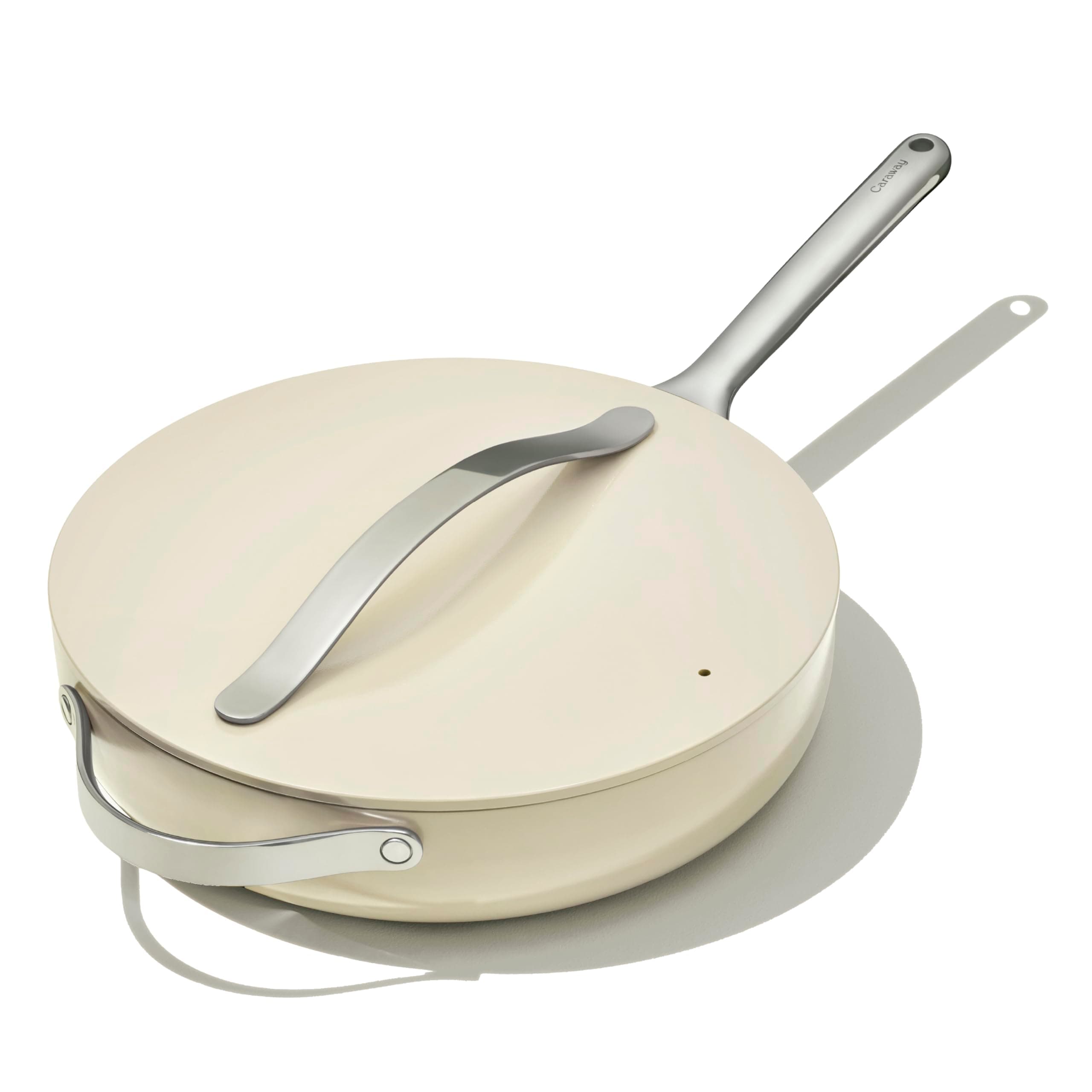 Caraway Nonstick Ceramic Sauté Pan with Lid (4.5 qt, 11.8") - Non Toxic, PTFE & PFOA Free - Oven Safe & Compatible with All Stovetops (Gas, Electric & Induction) - Cream