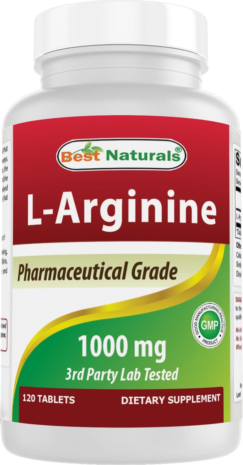(New Improved Formula) Best Naturals L-Arginine 1000 mg 120 Tablets - Pharmaceutical Grade L Arginine Supplement Promotes Nitric Oxide Synthesis 120 Count (Pack of 1)