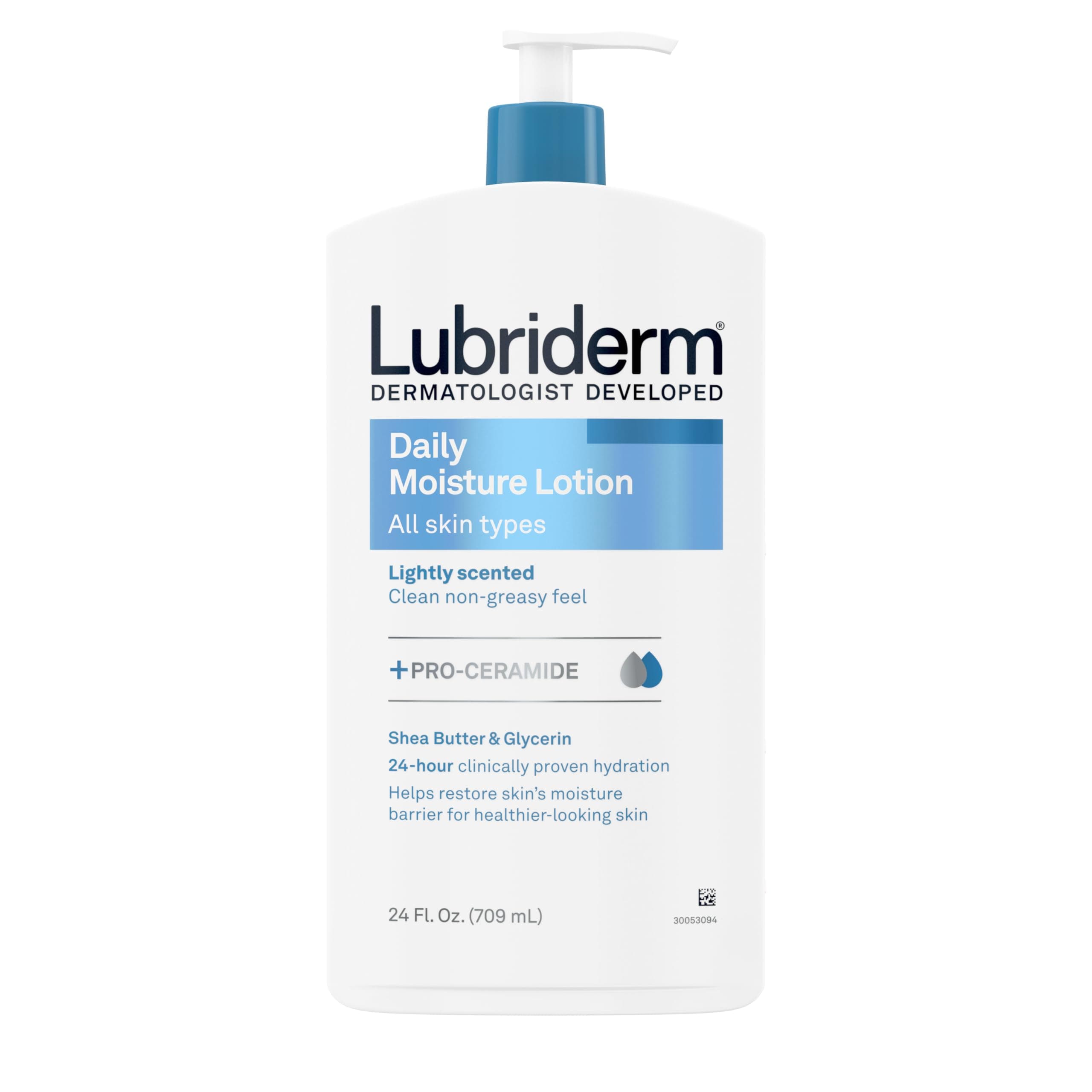 Lubriderm Daily Moisture Lotion + Pro-Ceramide, Shea Butter & Glycerin, Hydrating Face, Hand & Body Lotion, 24-hour Moisturizer for Dry Skin, Paraben & Dye Free, Scented, Non-Greasy, 24 FL OZ Normal to Dry Skin 24 Fl Oz (Pack of 1)