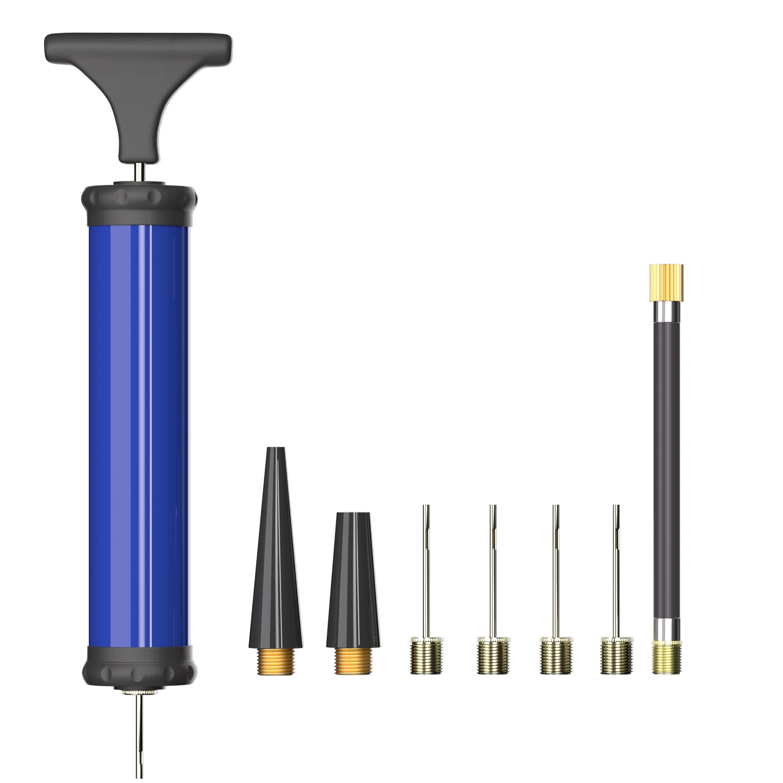 Portable Ball Pump, Air Pump with 4 Needles 2 Nozzle 1 Extension Hose Great for Basketball Football Volleyball Soccer Blue/Manual