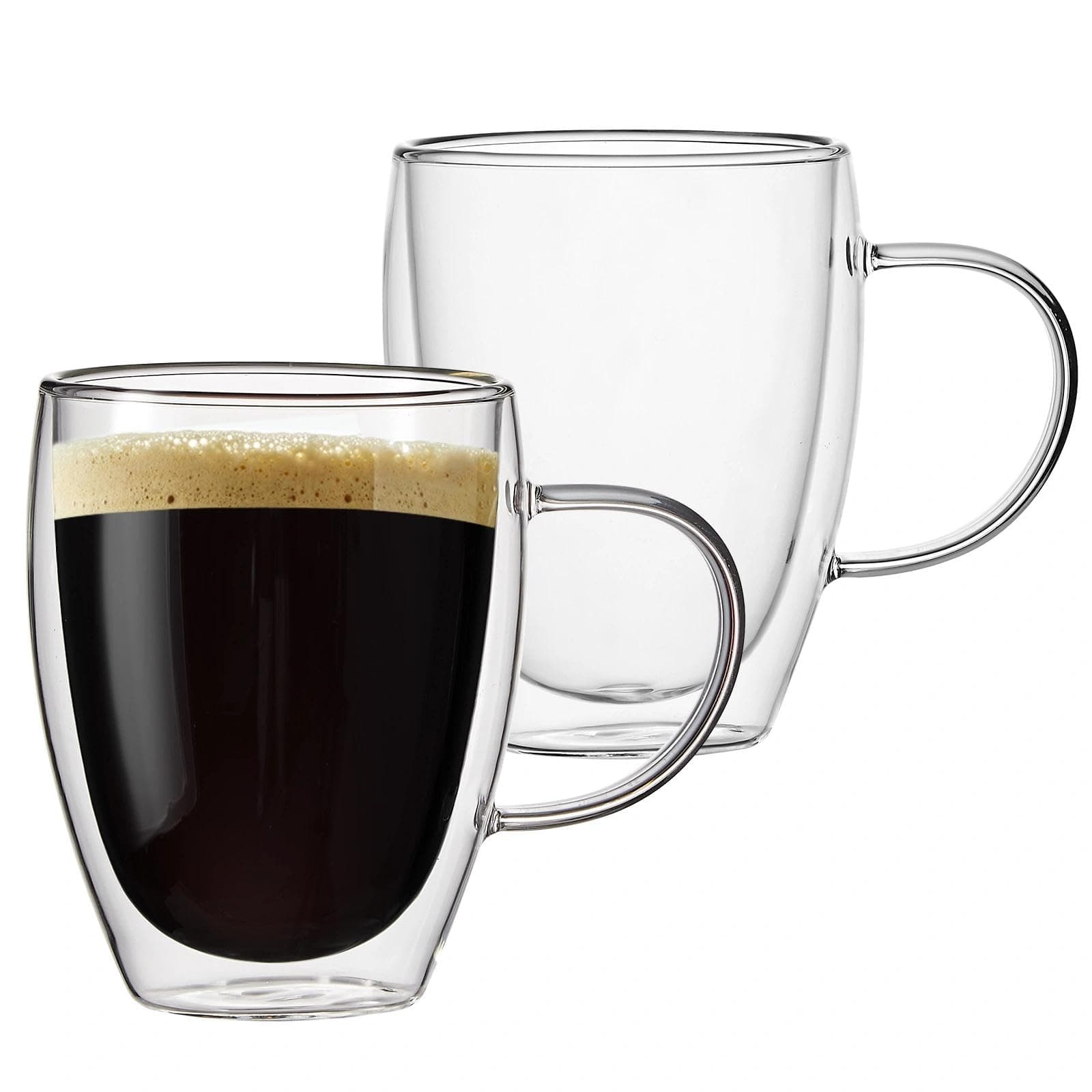 12 Oz Double Walled Glass Coffee Mugs with Handle, Insulated Layer Coffee Cups, Clear Borosilicate Glass Mugs - Gift for Cappuccino,Tea,Latte,Espresso,Hot Beverage,Cold Drinks, Set of 2 12oz-2Pack