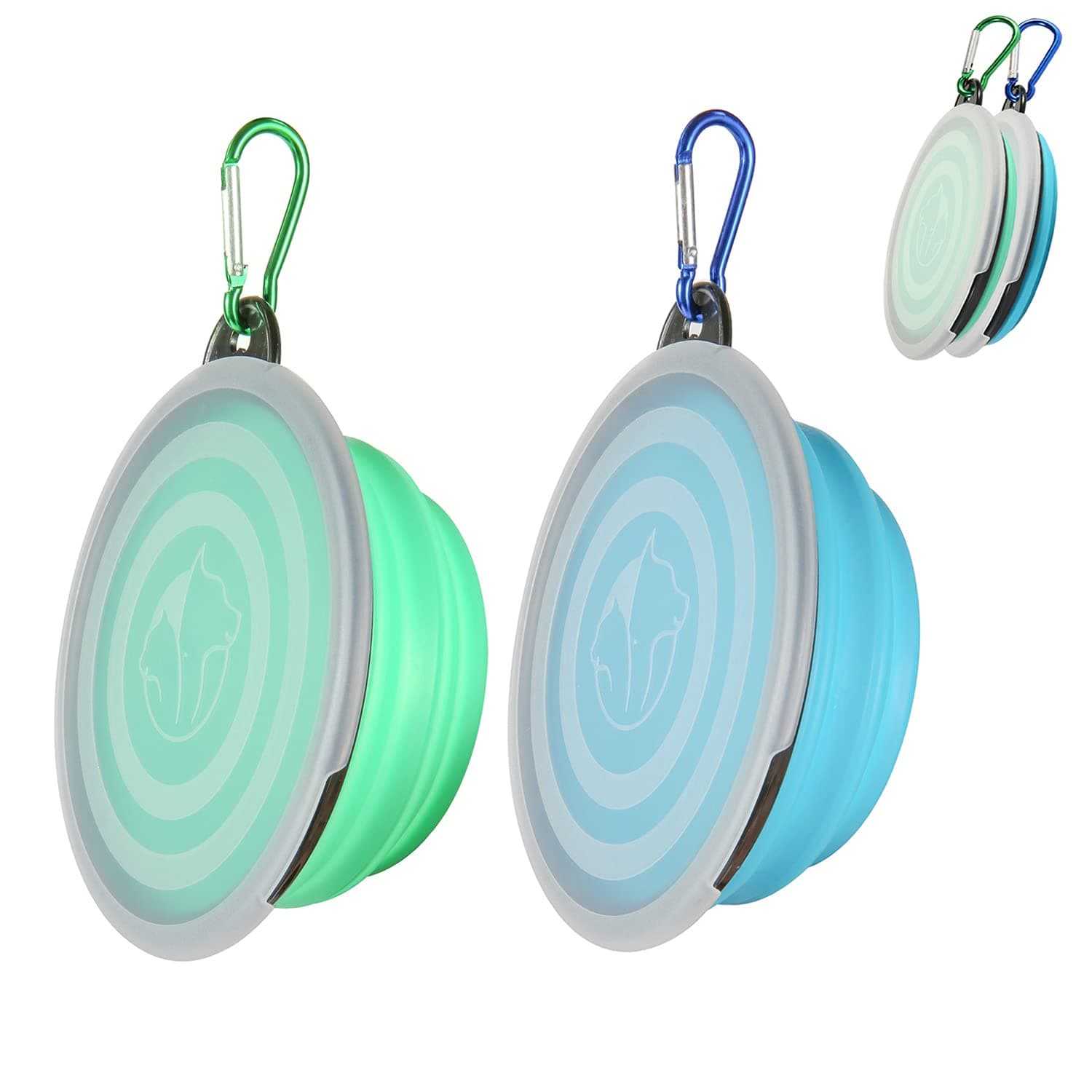 SLSON Collapsible Bowl with Cover Lids,2 Pack Dog Travel Bowls Portable Foldable Cat Water Dish Bowl for Pets Walking Parking Camping (Light Blue and Green, Small) Light Blue and Green Small