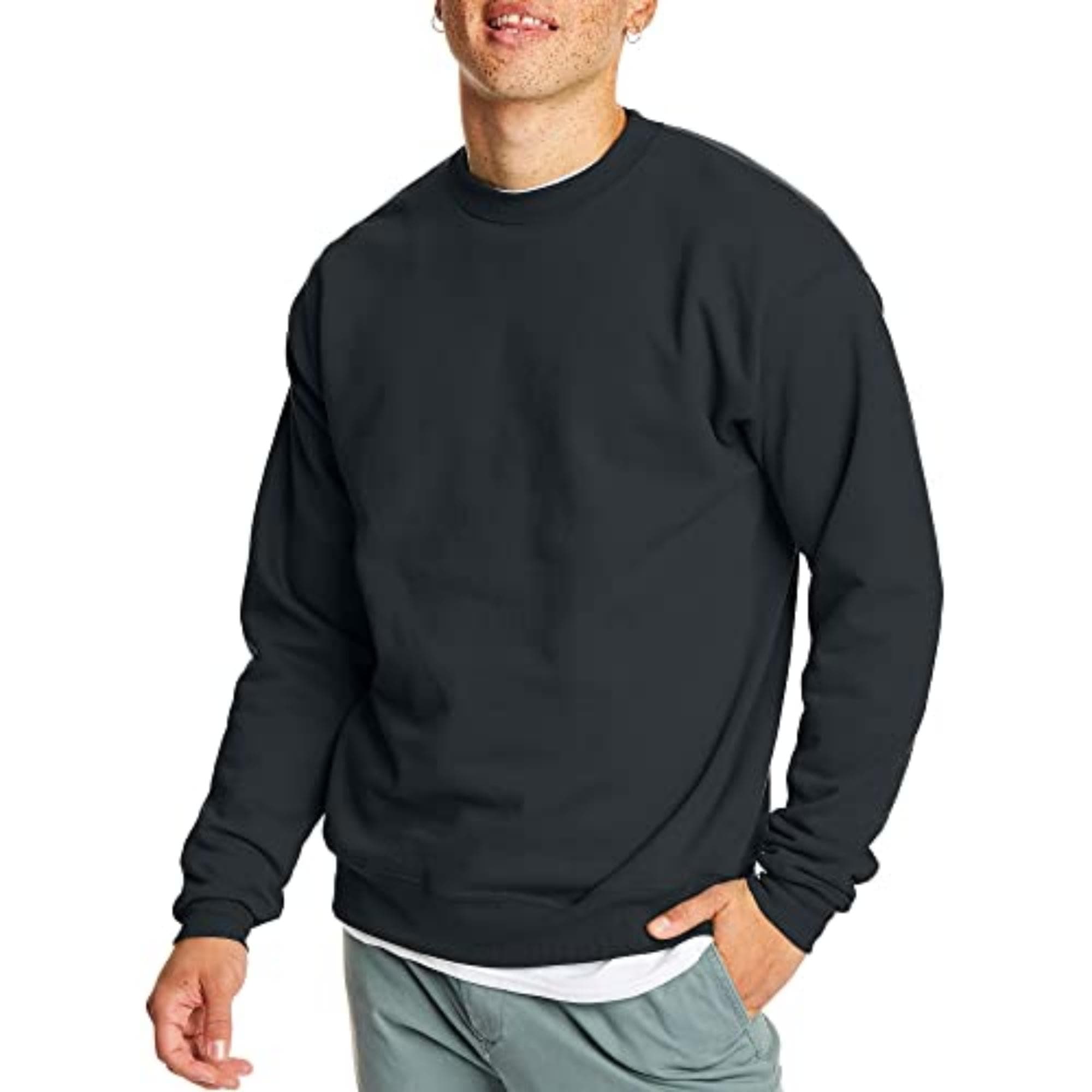 Hanes Men's Ecosmart Fleece Sweatshirt, Pullover Crewneck Sweatshirt, Big & Tall, 1 or 2 Pack Large Black - 1 Pack
