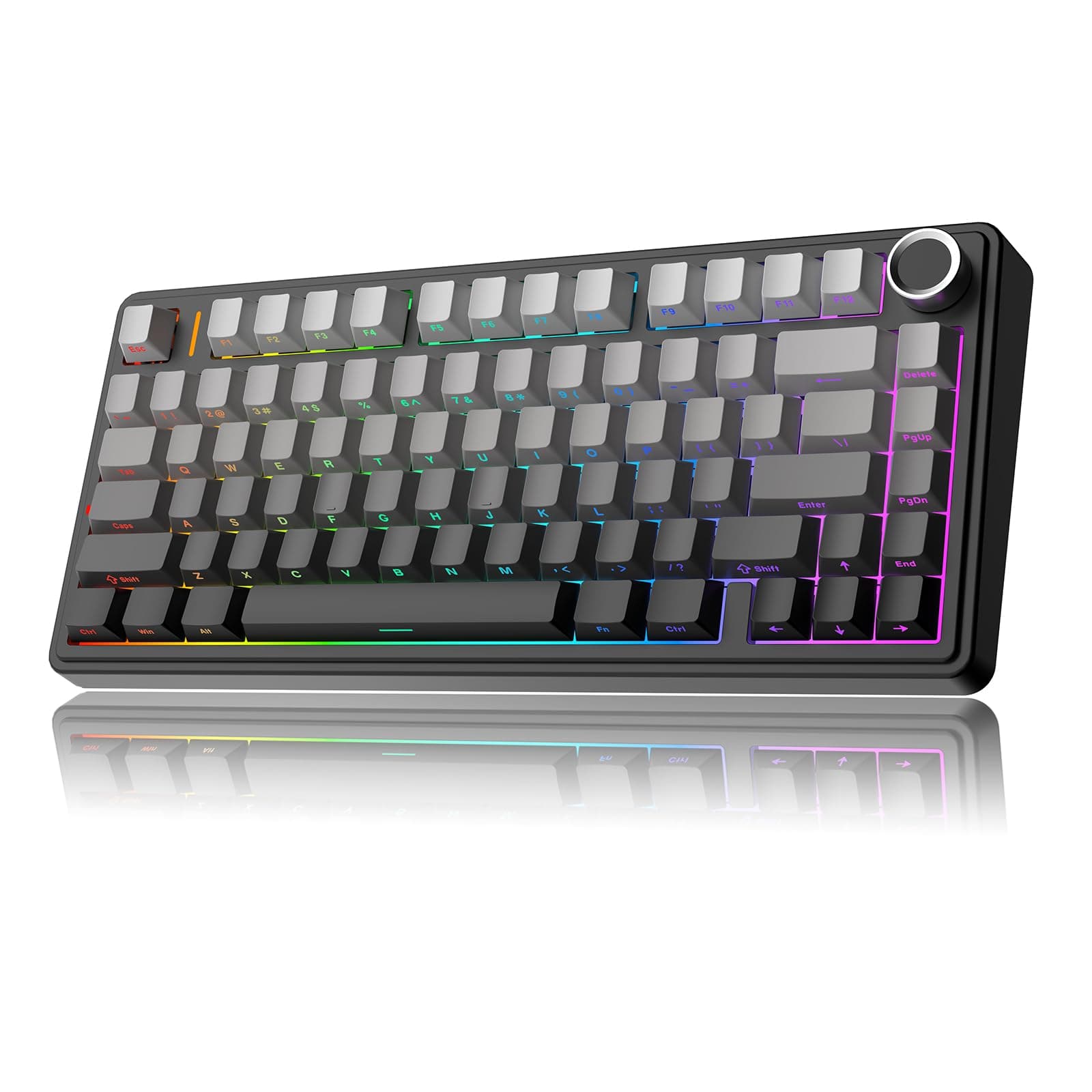 MechLands MechLands Aula F75 PRO 75% Wireless Gaming Keyboard, Gasket Mechanical Custom Keyboard with Five-Layer Padding, Bluetooth/2.4GHz/USB-C, Hot Swappable, Knob, RGB, Reaper Switches (Gradient Black)