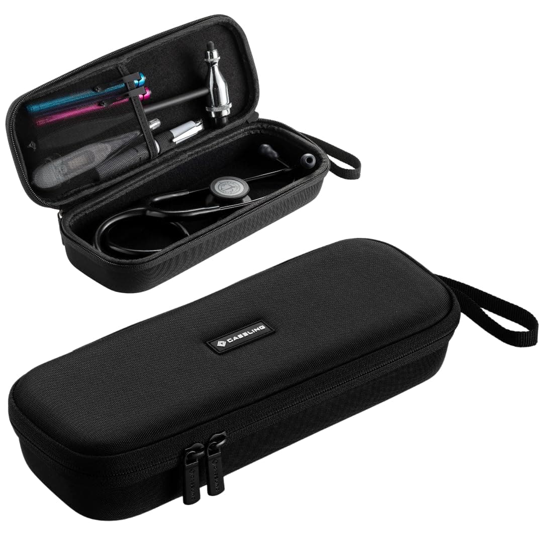 caseling Stethoscope Case For 3M Littmann Classic III, Lightweight II S.E, Cardiology IV Diagnostic, MDF Acoustica - Hard Case for Medical Tools with Pocket for Nurse Accessories - EVA Nursing Holder EVA Black