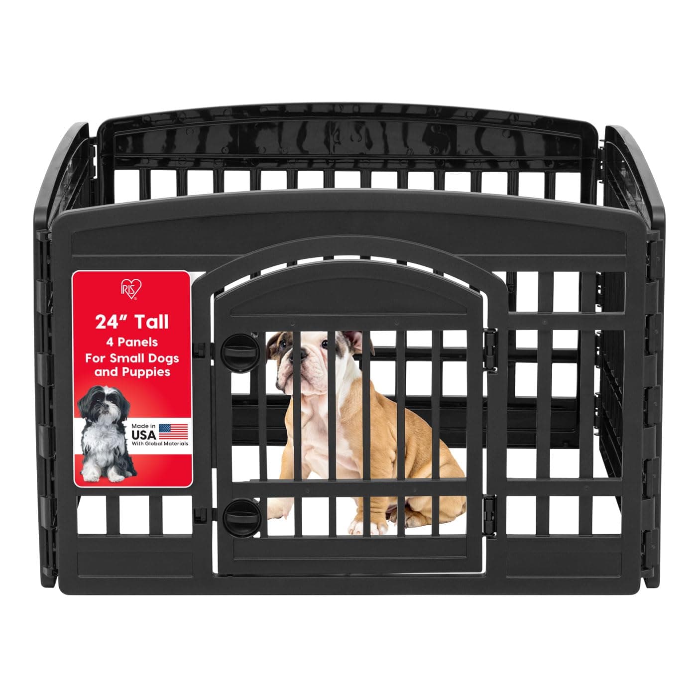IRIS USA 24" 4-Panel Dog Playpen with Door, 35 x 35 x 24, Puppy Playpen, Dog Play Pen Indoors, Pet Fence, Puppies/Small Dogs, Black Black 4 Panel - 24" H