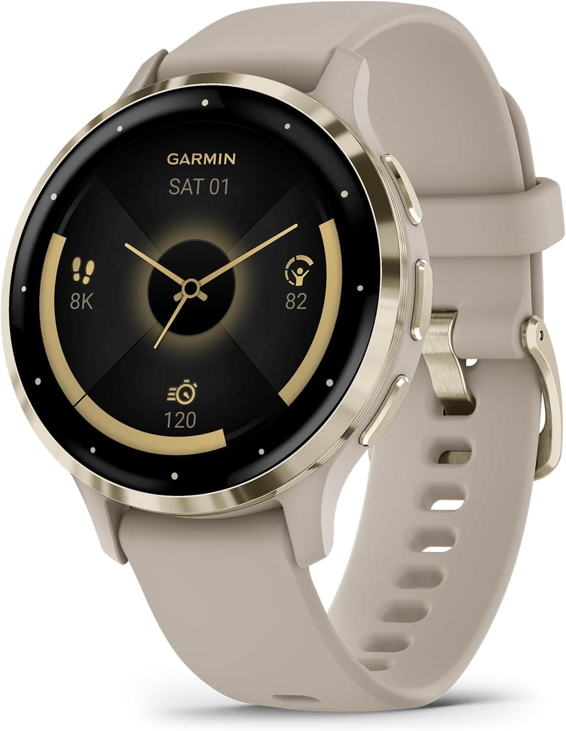 Garmin Venu 3S Soft Gold Stainless Steel Bezel 1.2-Inch AMOLED Touchscreen Display Smart Watch with 41mm French Gray Case and Silicone Band 41 MM French Gray