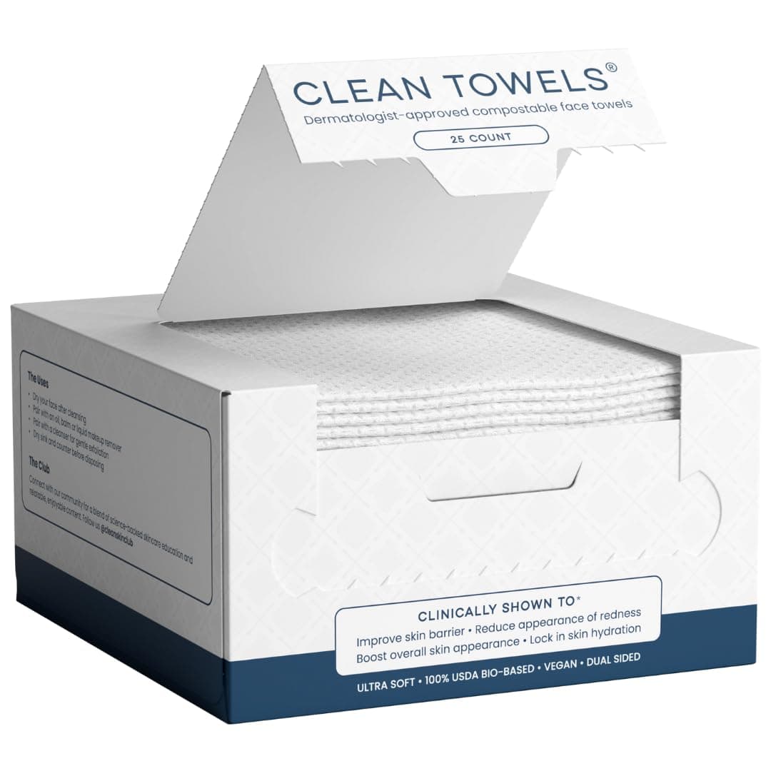Clean Skin Club Clean Towels®, 100% USDA Biobased Face Towel, Disposable Face Towelette, Eczema Association Accepted, Makeup Remover Dry Wipes, Ultra Soft, 1 Pack, 25 Ct 25 Count (Pack of 1)