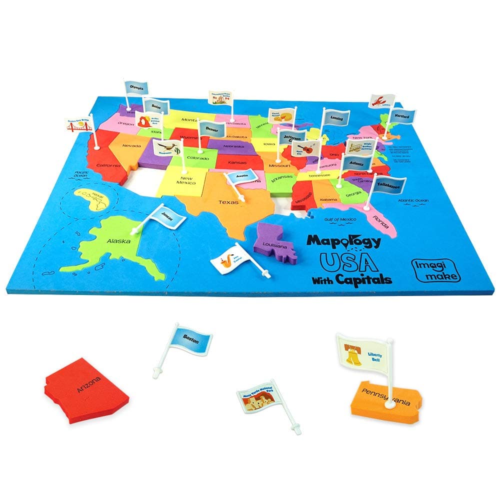 Imagimake Mapology USA with Capitals | Learning States and Capitals | US Geography Toys for ages 5-7 | Jigsaw Puzzles for Kids ages 8-10 Years | Educational Toys for ages 8-13 | Gifts for Girls & Boys USA Map with Flags