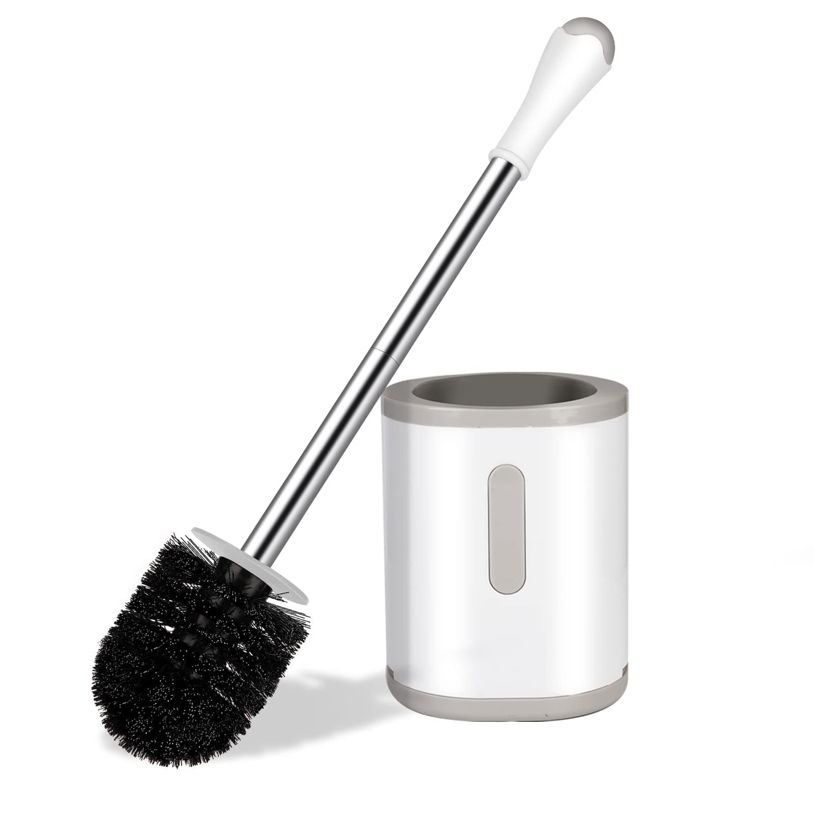 Compact Toilet Brush & Holder, Stainless Steel Handle, Space Saving for Storage, Deep Cleaning, Drip-Proof, Easy to Assemble, Nylon Bristles, White & Grey White & Grey 1 Pack