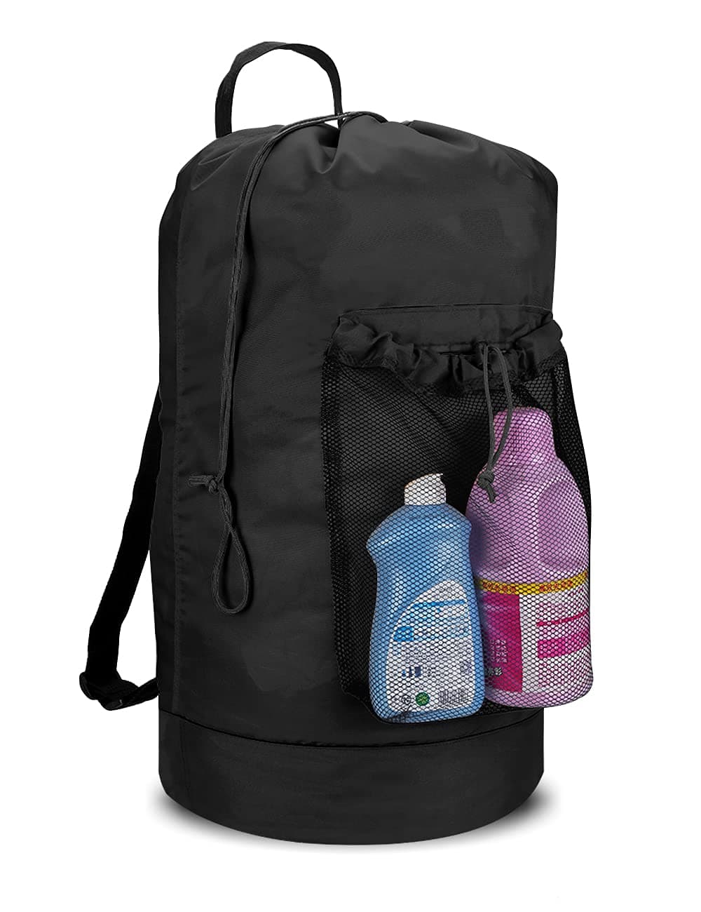 Dalykate Backpack Laundry Bag, Laundry Backpack with Shoulder Straps and Mesh Pocket Durable Nylon Clothes Hamper Bag with Drawstring Closure for College, Travel, Laundromat, Apartment Black