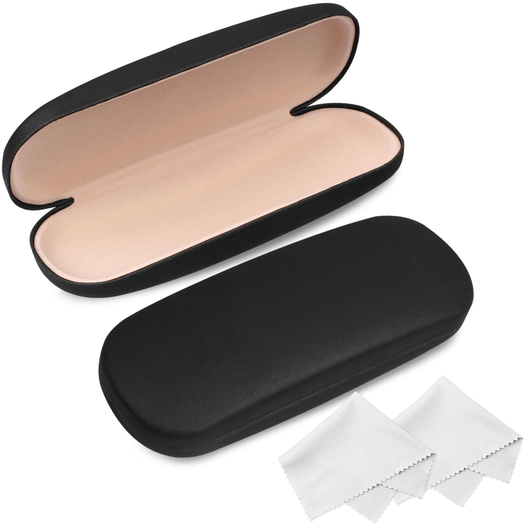 Joyberg Glasses Case, 2 Pack Eyeglass Case with Cleaning Cloth, Glasses Case Hard Shell Fits Most Glasses Black