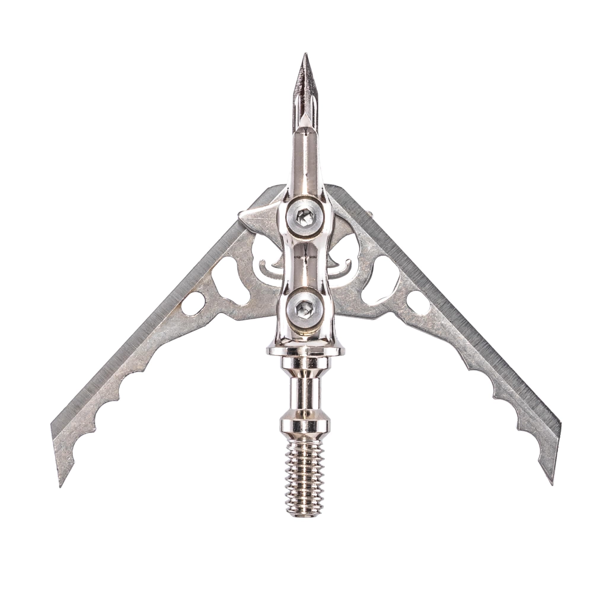 Rage Hypodermic NC 2-Blade 100gr Hunting Broadhead (R38100), Hybrid Tip, No Collar Blade Lock.035” Thick Swept-Back Angled Blades with a 2” Cutting Diameter, Machined Stainless Steel Ferrule, 3-Pack 100 Grain