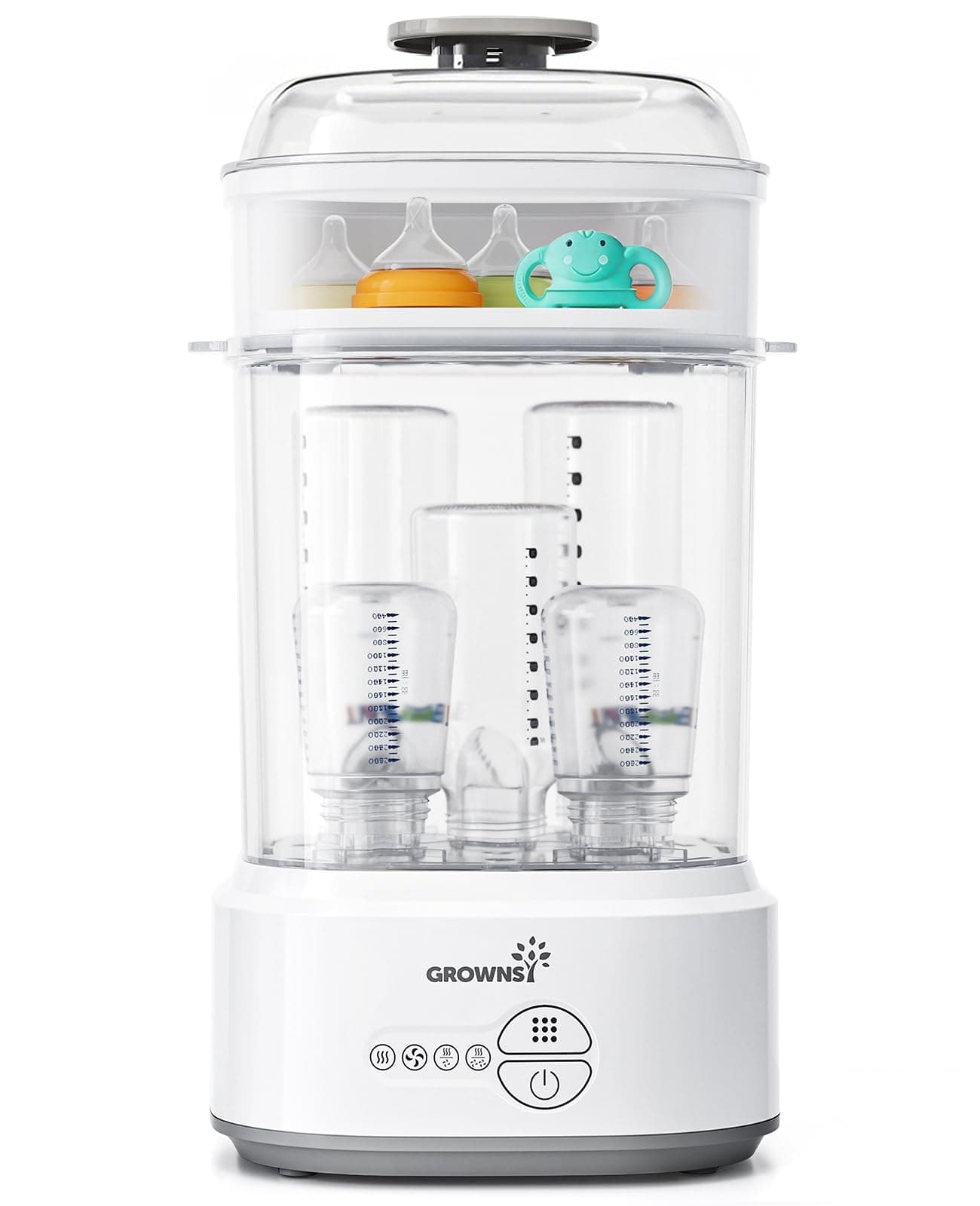 GROWNSY Bottle Sterilizer and Dryer, Compact Electric Steam Baby Bottle Sterilizer (Esterilizador de Biberones), Bottle Sanitizer for Baby Bottles, Pacifiers, Pump Parts Grey