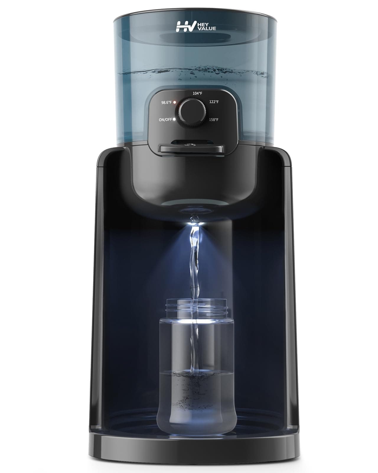 Water Warmer, HEYVALUE Baby Bottle Warmer, Formula Maker with Night Light, 4 Temperature Control & 72H Keep Warm, Detachable Tank, Instantly Dispenses Warm Water, Feed Baby More Easier and Healthier Black