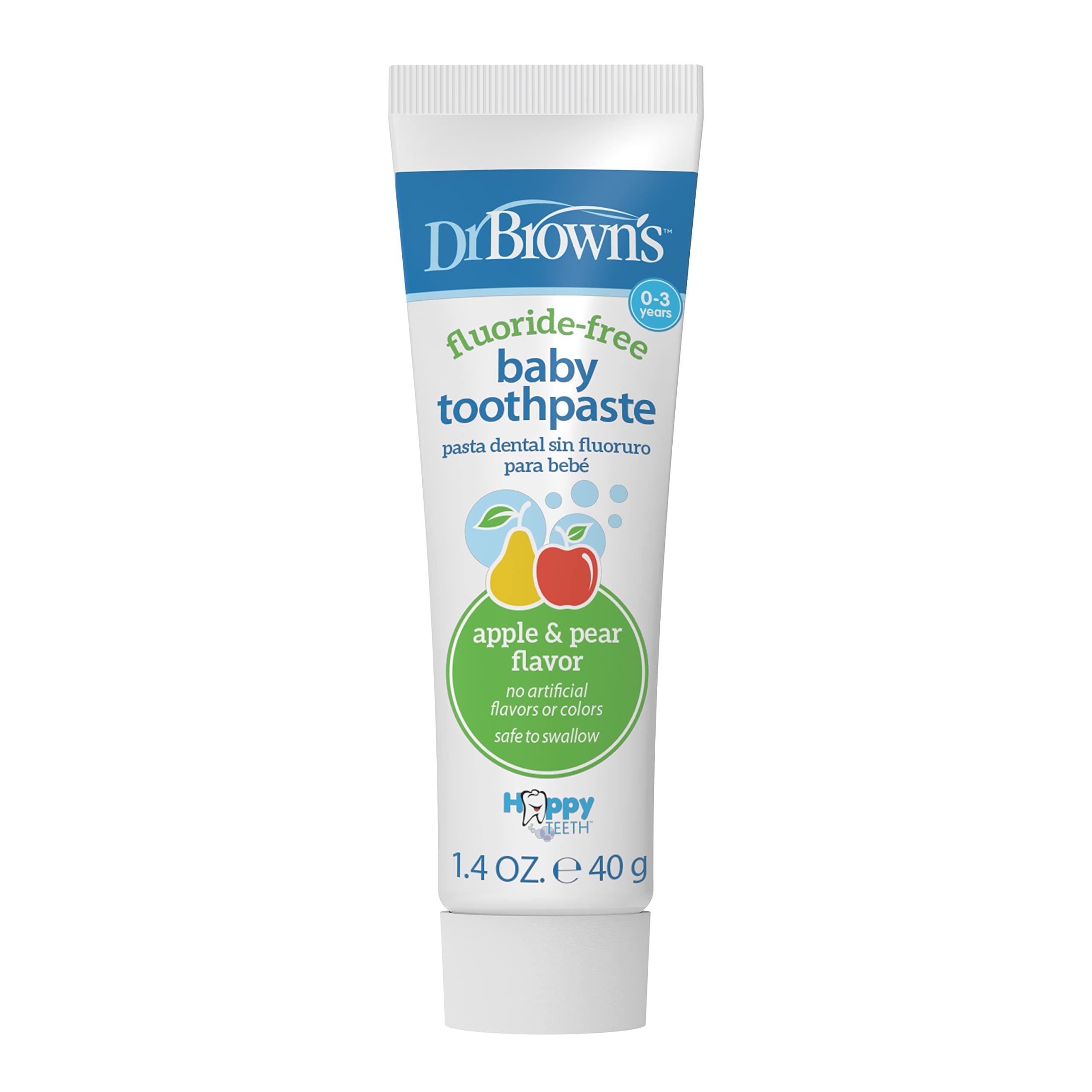 Dr. Brown's Fluoride-Free Baby Toothpaste, Safe to Swallow, Apple Pear, 1-Pack, 1.4oz/40g, 0-3 years Apple Pear 1.4 Ounce (Pack of 1)