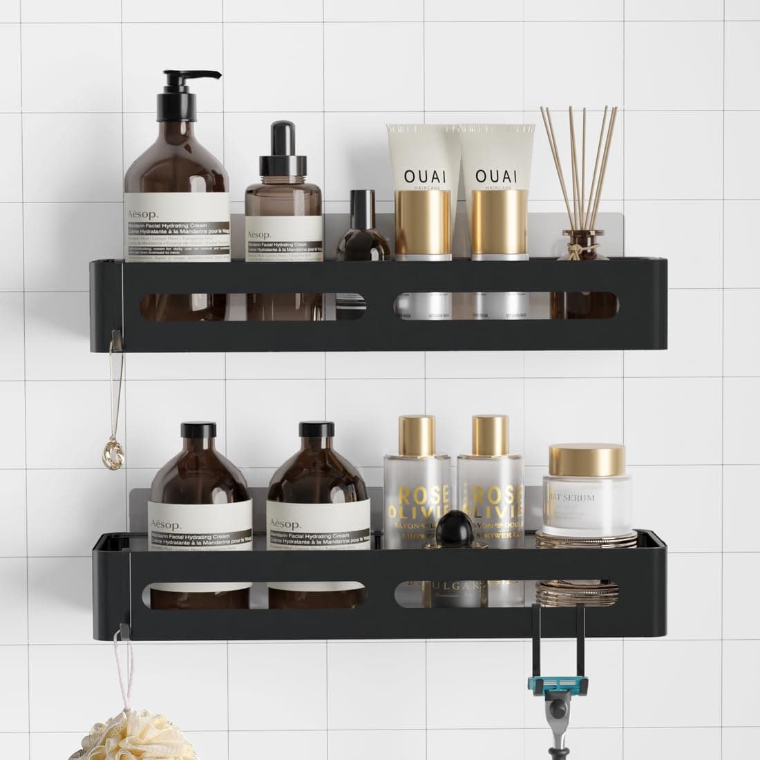 Shower Caddy - XX-Large Adhesive Shower Organizer, Rustproof Shower Shelves for inside Shower, Stainless Steel Shower Rack for Bathroom, Home Decor, No Drill, Black, 2 Pack