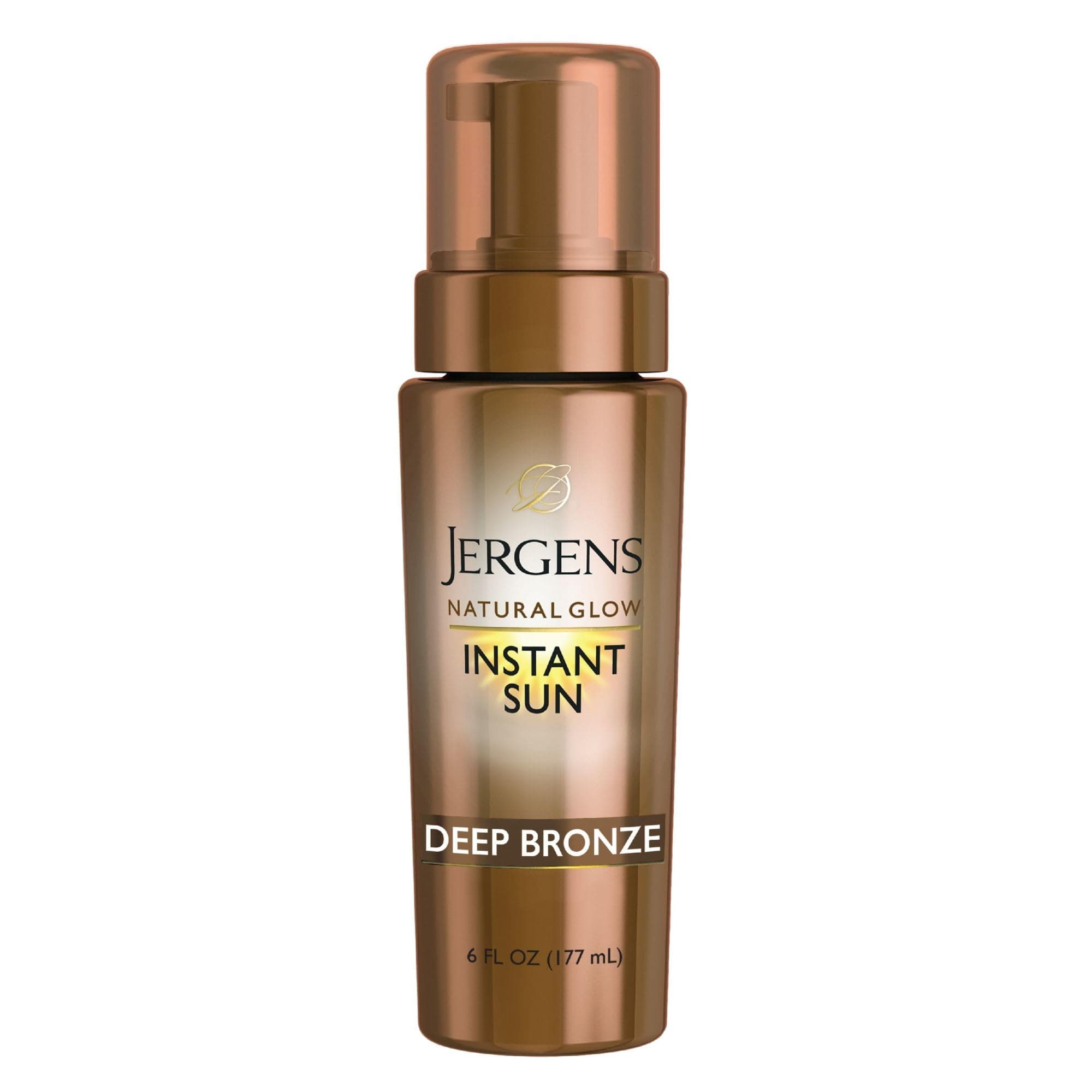 Jergens Natural Glow Instant Sun Body Mousse, Self Tanner for Deep Bronze Tan, Sunless Tanning Body Bronzer for Natural Looking Color Instantly, 6 Oz Deep Bronze 1 Pack (6 Fl Oz), Self Tanning Mousse