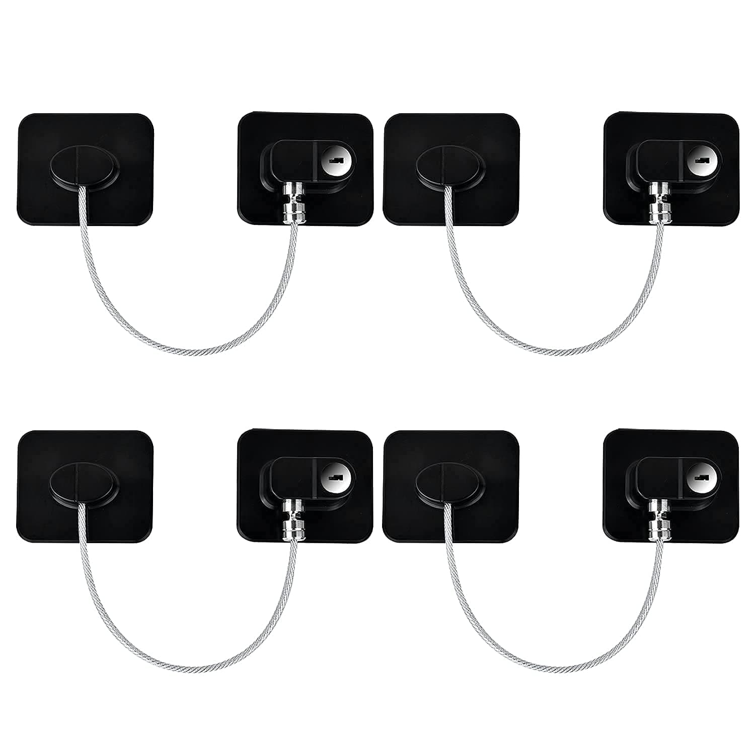 YEYA Upgraded Refrigerator Locks 4 Pack, Baby Proof Cabinet Locks with Keys, Safety Cabinets Door for Toddler Black 4 Pack 4 Count - Upgrade Base 2.8X2.8 Inch