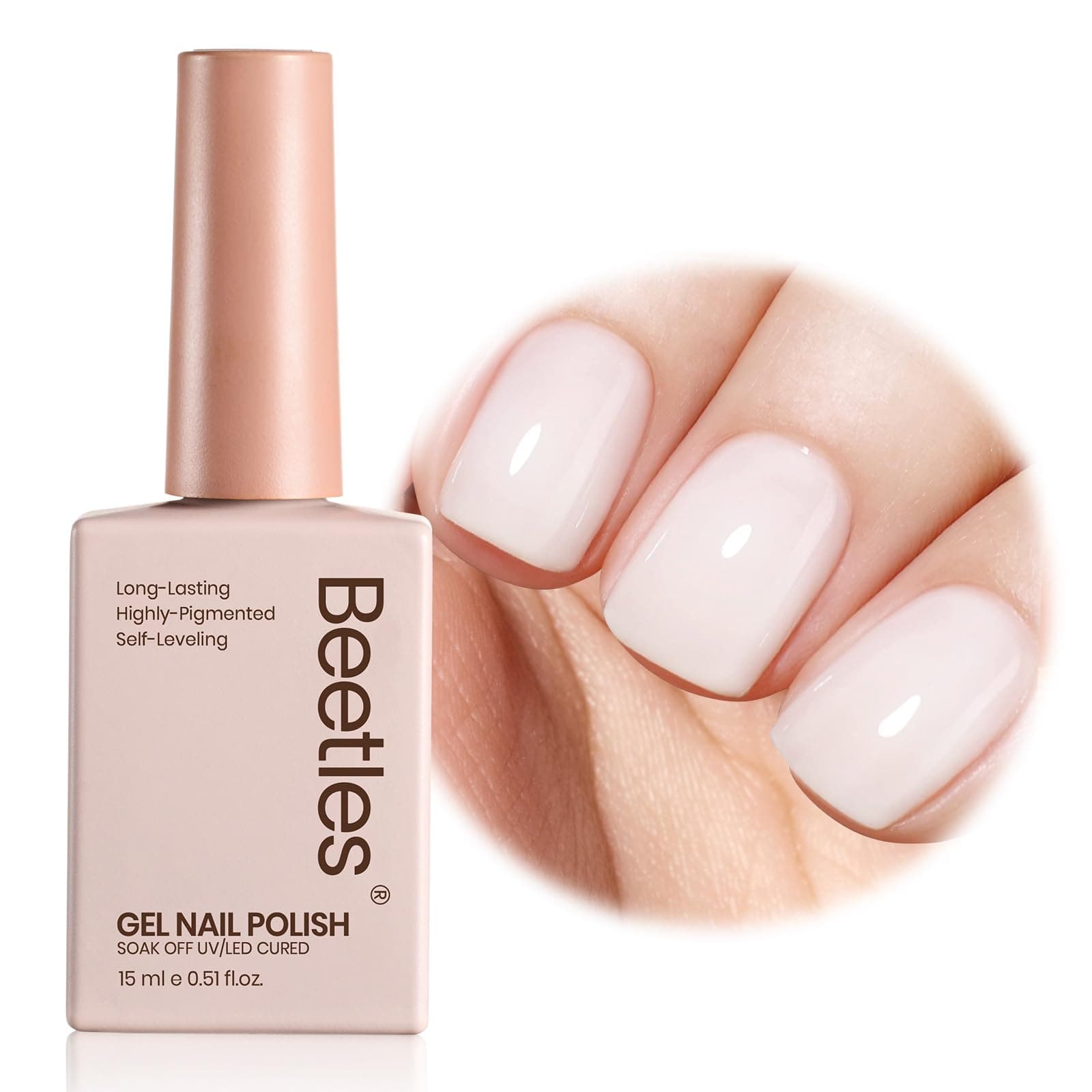 Beetles Milky White Gel Nail Polish - 15ml Neutral Jelly Nude Nail Polish Base Color Nail Concealer Sheer Translucent Effect Soak Off UV LED French Nail Art Salon DIY Manicure Gift for Women 0.5Oz 0-0-0-Milky White