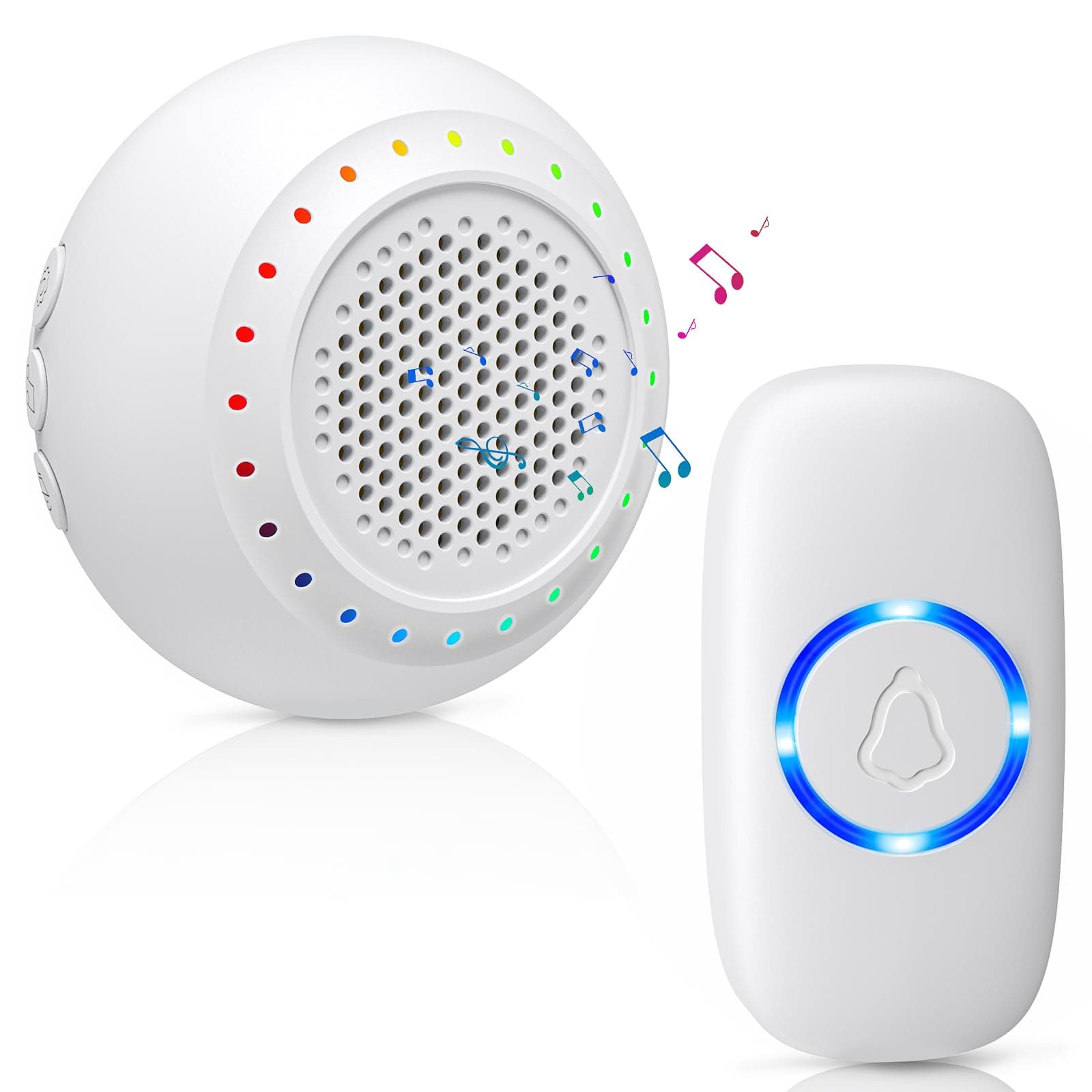 PHYSEN Wireless Doorbell, PHYSEN Doorbell Chime Kits with 1 Transmitter 1 Receiver Waterproof, Operating at 1000ft Range, 32 Ringtones, 4 Volume Levels, LED Flash, Door Bell for Home Classroom A-White(1 Button+1 Receiver)