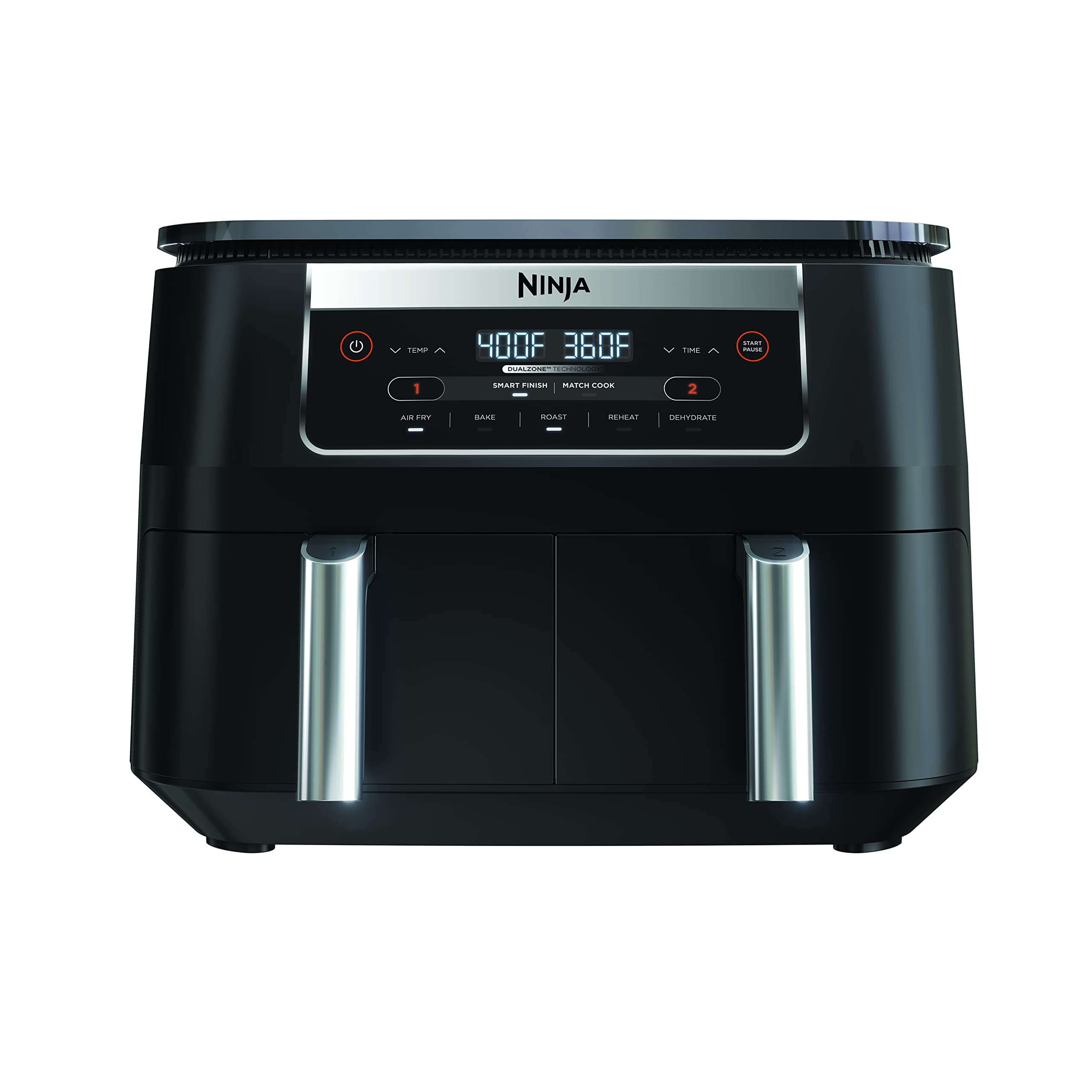 Ninja DZ090 Foodi 6 Quart 5-in-1 DualZone 2-Basket Air Fryer with 2 Independent Frying Baskets, Match Cook & Smart Finish to Roast, Bake, Dehydrate & More for Quick Snacks & Small Meals, Black Black 6 Quart