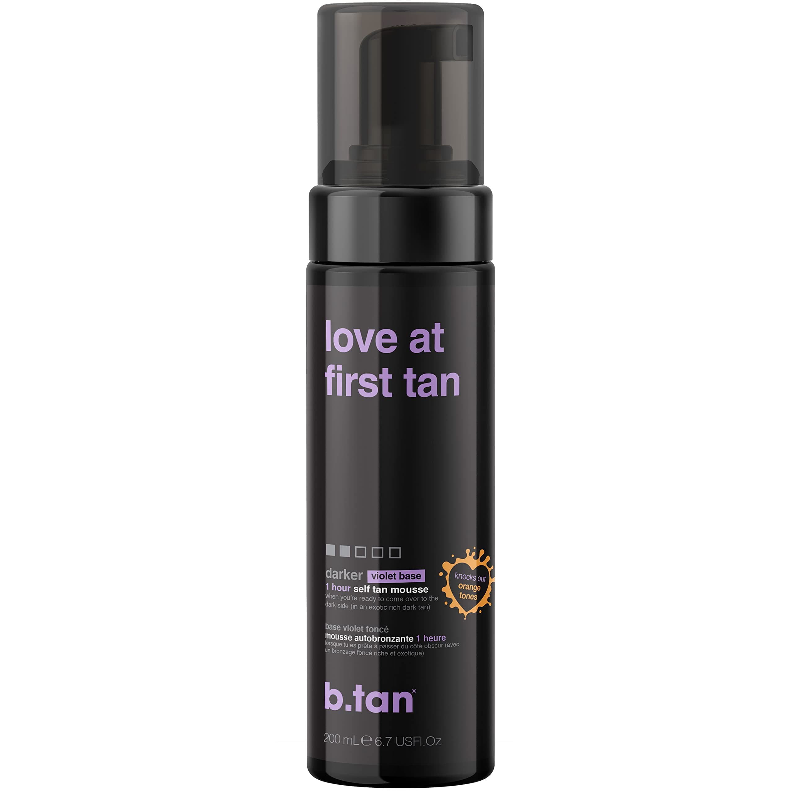 b.tan Violet Base Self Tanner Mousse | Love At First Tan - Best, 1 Hour Express Sunless Tanning Foam, Cancels Orange Tones, Dark Bronzing Glow, No Fake Tan Smell, Face & Body, 6.7 Fl Oz 6.7 Fl Oz (Pack of 1) love at first tan