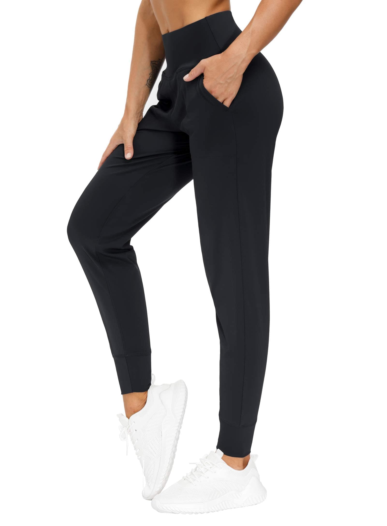 THE GYM PEOPLE Women's Joggers Pants Lightweight Athletic Leggings Tapered Lounge Pants for Workout, Yoga, Running Medium Black