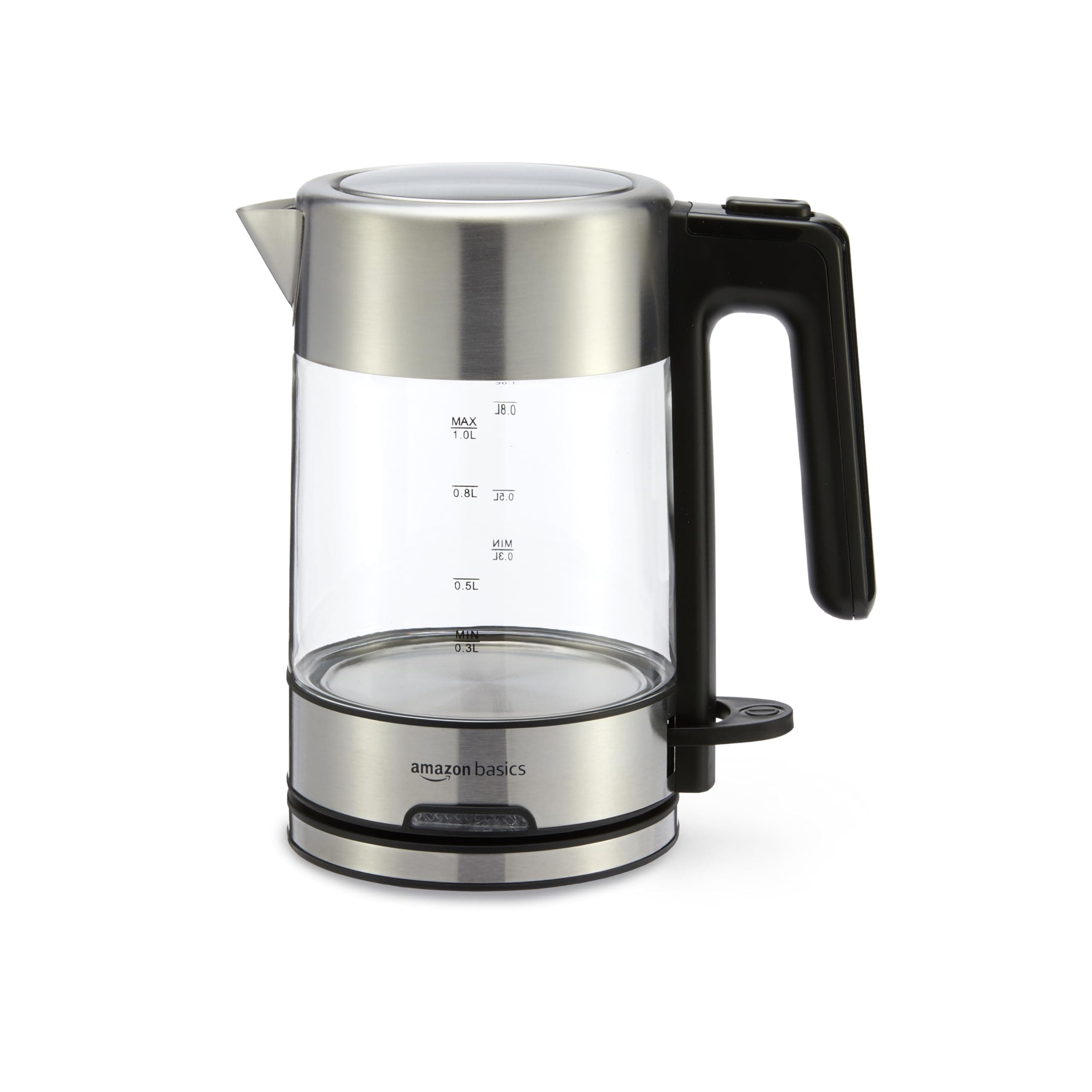 Amazon Basics Electric Kettle with Glass Carafe for Tea and Coffee, BPA-Free, Fast Boiling, Auto Shut-Off, 1.1 Quarts, 1500W, Glass and Steel Glass Carafe 1.1 Quarts