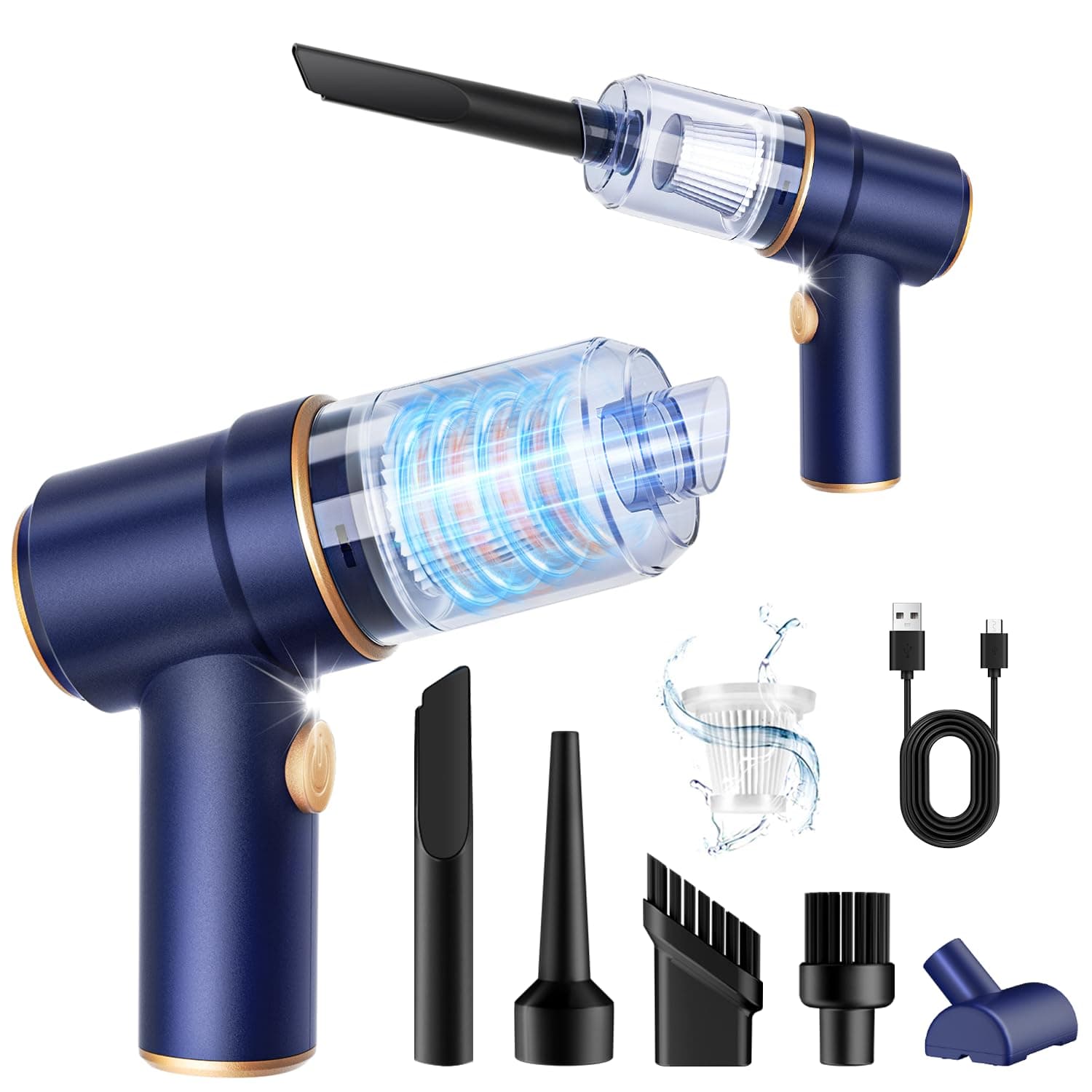 KMM Handheld Car Vacuum Cleaner, 9000Pa Vacuum Cleaner and Air Duster, 120W High Power Hand Held Vacuum with LED Light and Multi-Nozzles for Car, Home, Office, Pet Blue