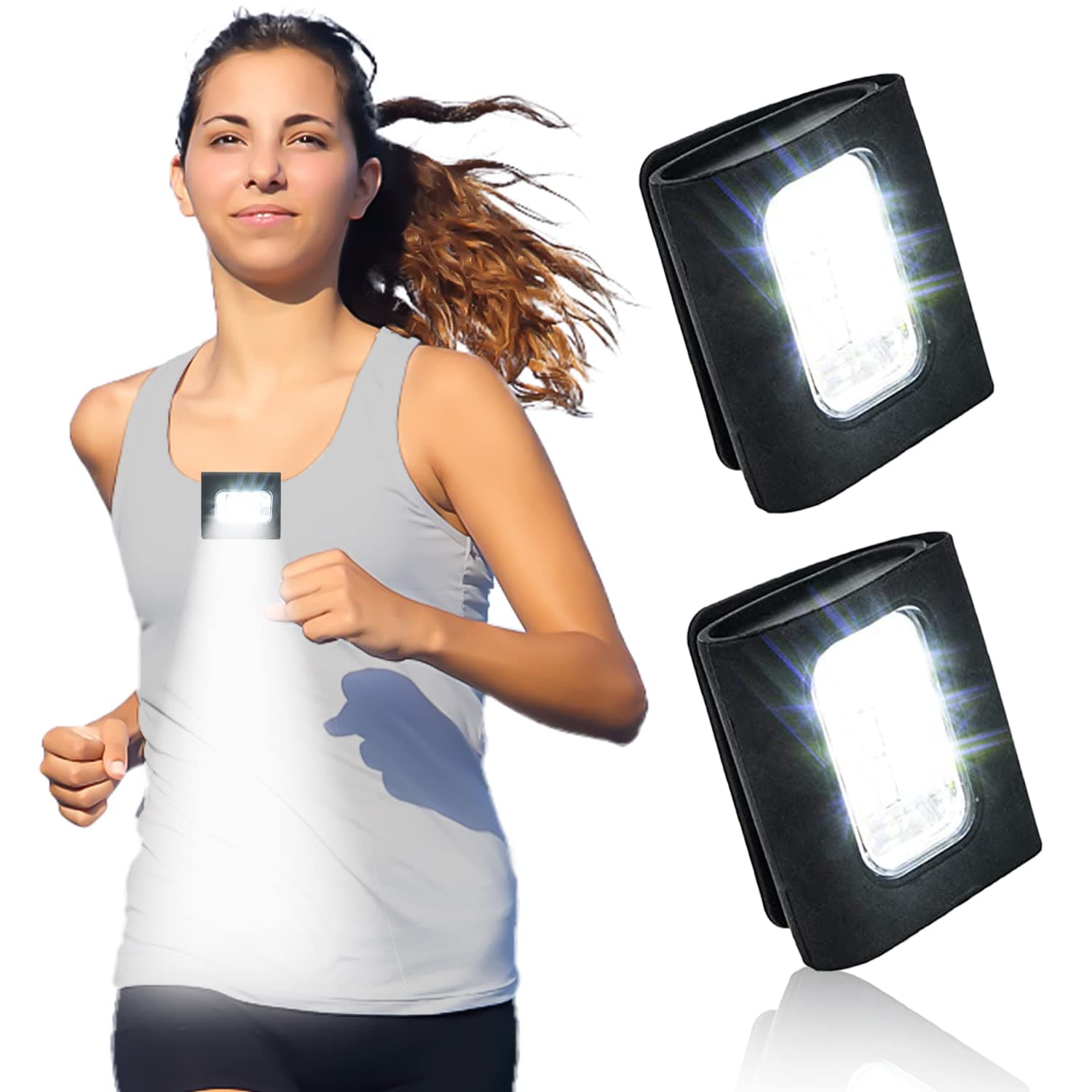2 Pack Safety Jogging LED Light, Black, Water Resistant, 4 Modes, USB Charging, Strong Magnetic Clip for Night Running, Walking, Hiking