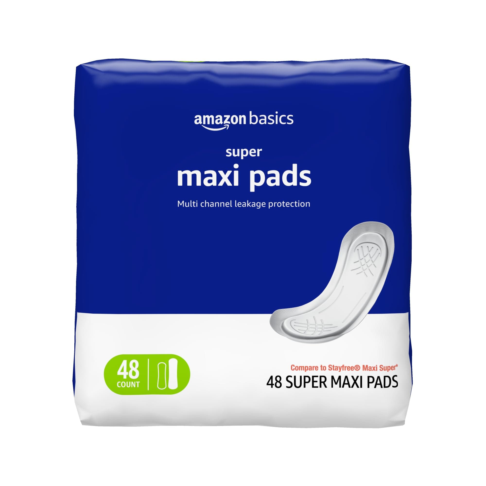 Amazon Basics Maxi Pads For Periods- Thick, Super Absorbency, Unscented, 48 Count, 1 Pack Super 48.0
